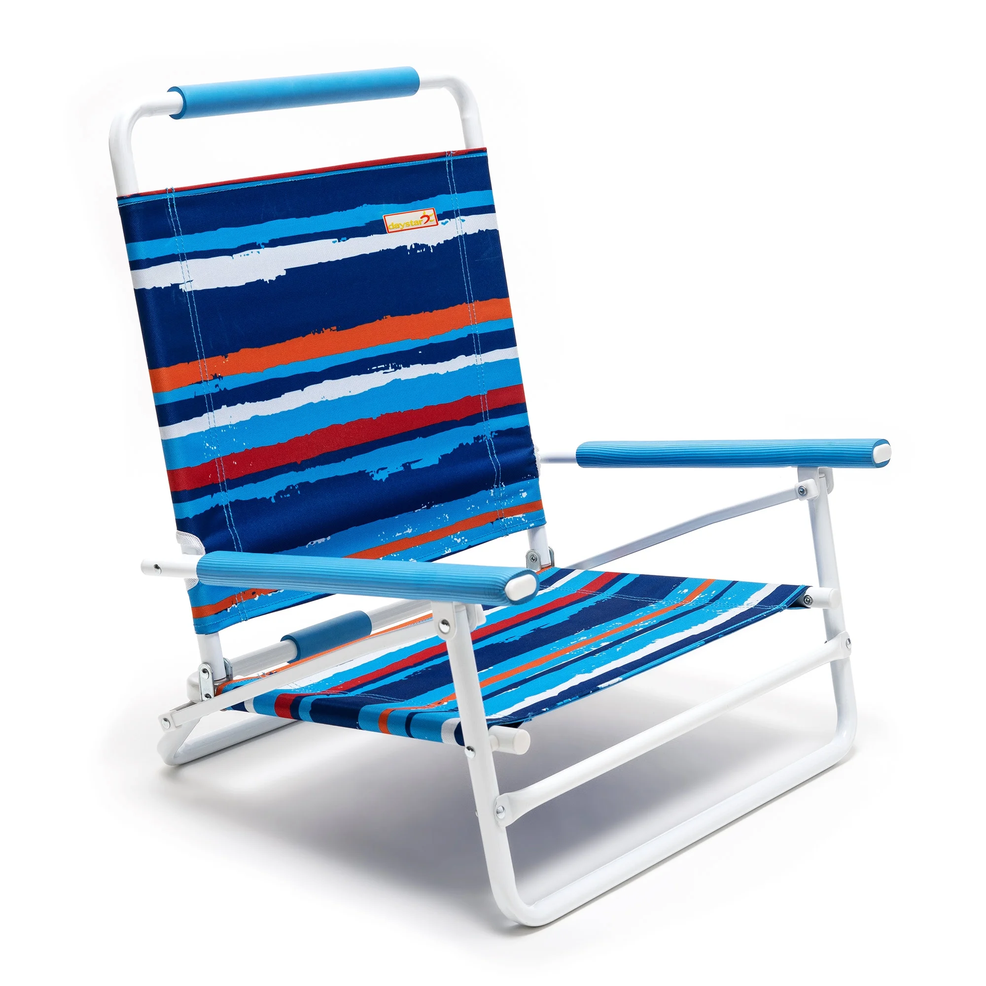 SunnyFeel Folding Beach Chair for Adults, ightweight Low Beach Chair with Armrest, High Back Beach Chairs Supports 300 lbs for Beach Lawn Concert(Blue Stripe)