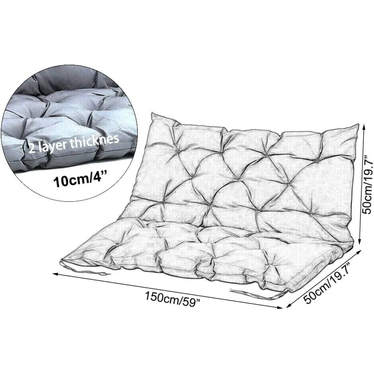 SQDWYGG Outdoor Swing Cushions with Backrest, 2 or 3 Person Seat Bench Replacement Waterproof Cushion for Outdoor Patio Porch Garden Furniture Swing Chair,Beige,59x39.4in,Outdoor,红色的,Red