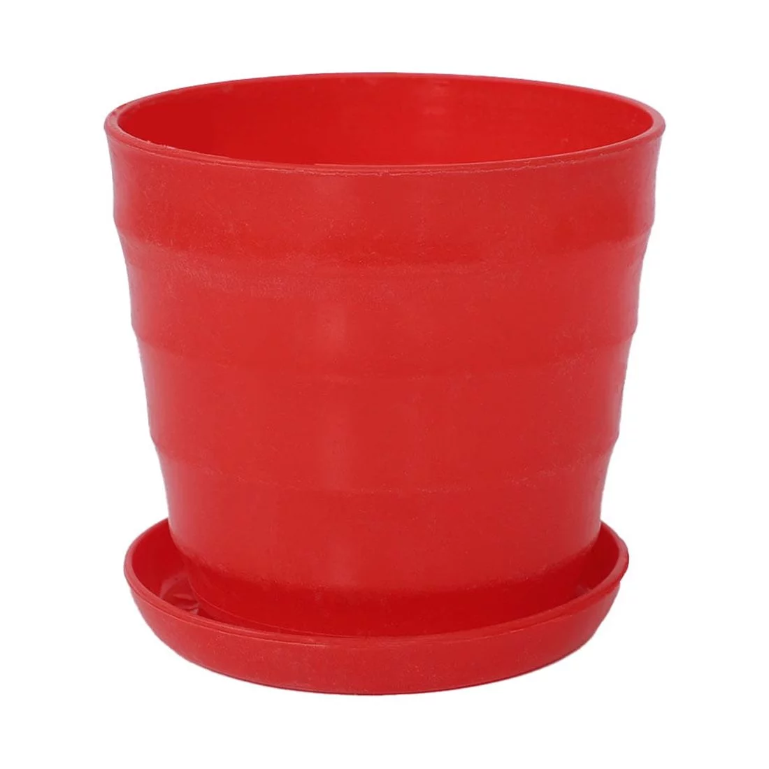 Uxcell Red Plastic Stripe Pattern  Home Garden Office Plant Flower Pot w Tray