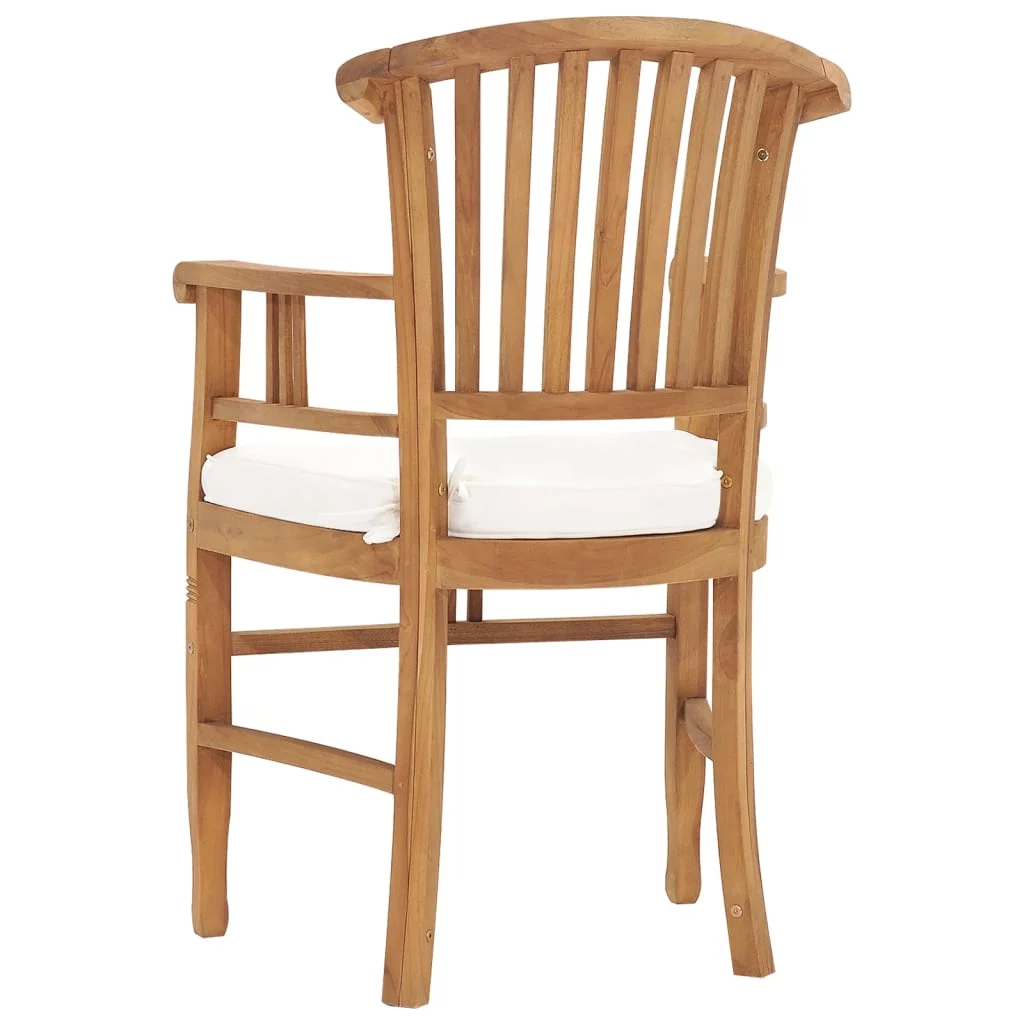 Dcenta Patio Chairs 2 pcs with Cream White Cushions Solid Teak Wood