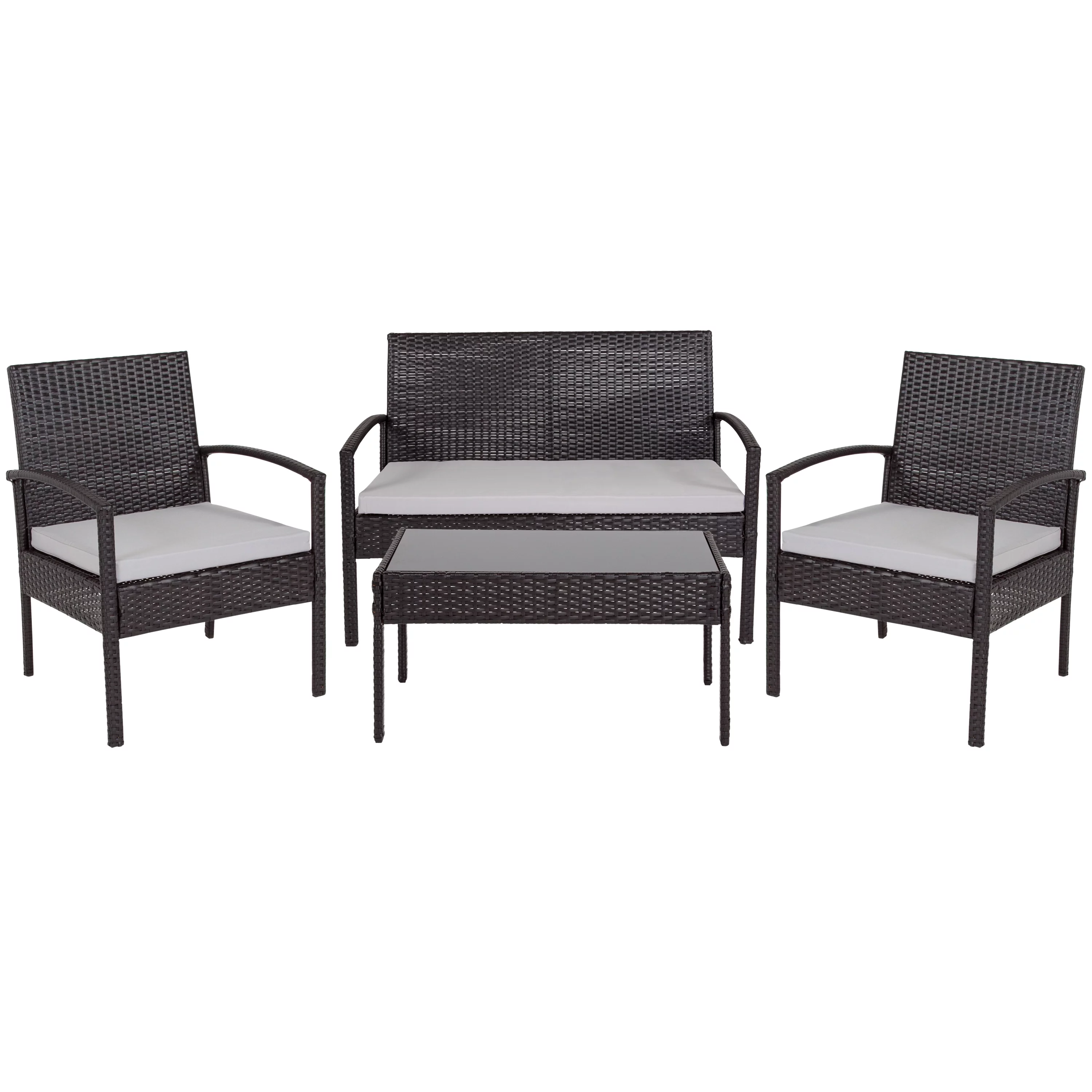 Flash Furniture Aransas Series 4 Piece Black Patio Set with Steel Frame and Gray Cushions