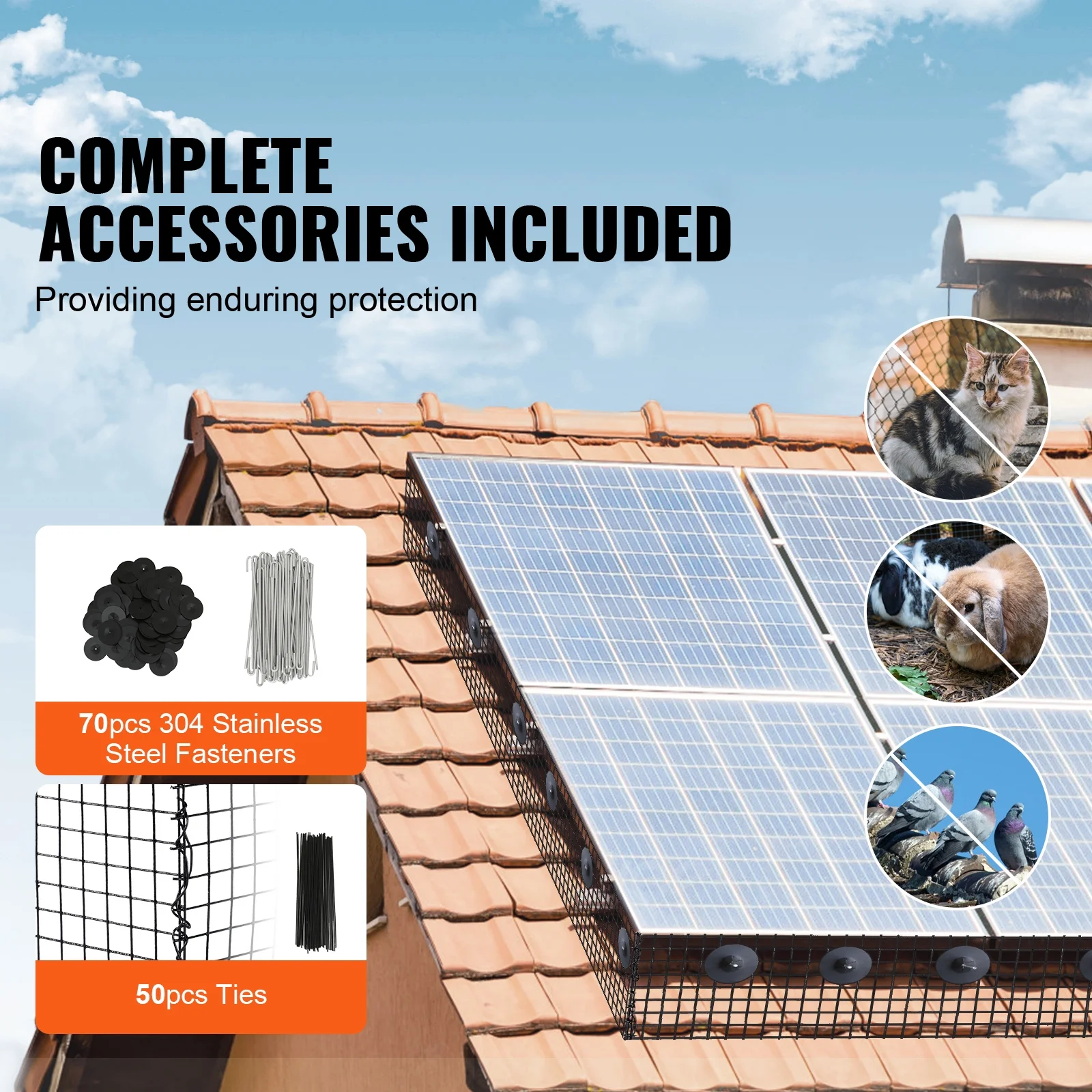 SKYSHALO 8in x 100ft Solar Panel Bird Guard Critter Guard Roll Kit 70pcs Fasteners