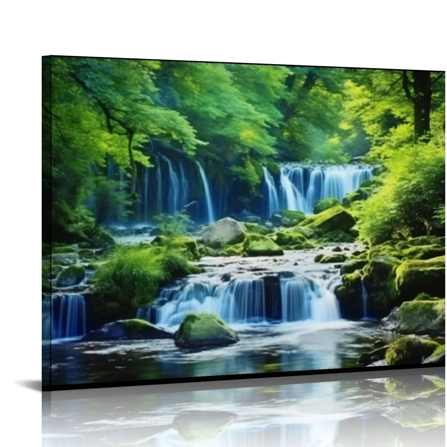 HOMICOZI Green Forest Canvas Wall Art Waterfall Pictures Wall Decor Green Nature Landscape Canvas Painting Calming Nature Scene Canvas Print Artwork for Living Room Bedroom Office Home Wall Decoration