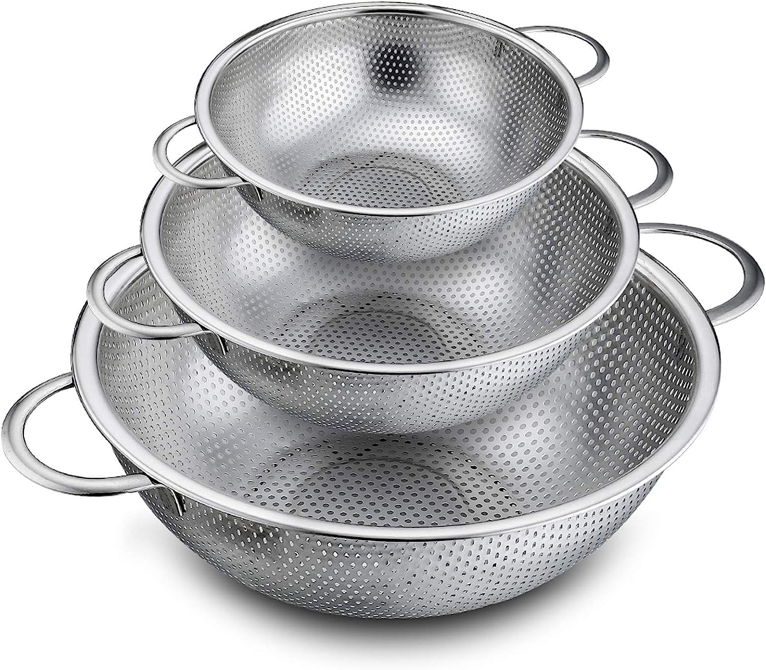 Cheefull 3 Pack Stainless Steel Colander Sieves(1-Quart, 2.5-Quart and 4.5-Quart)