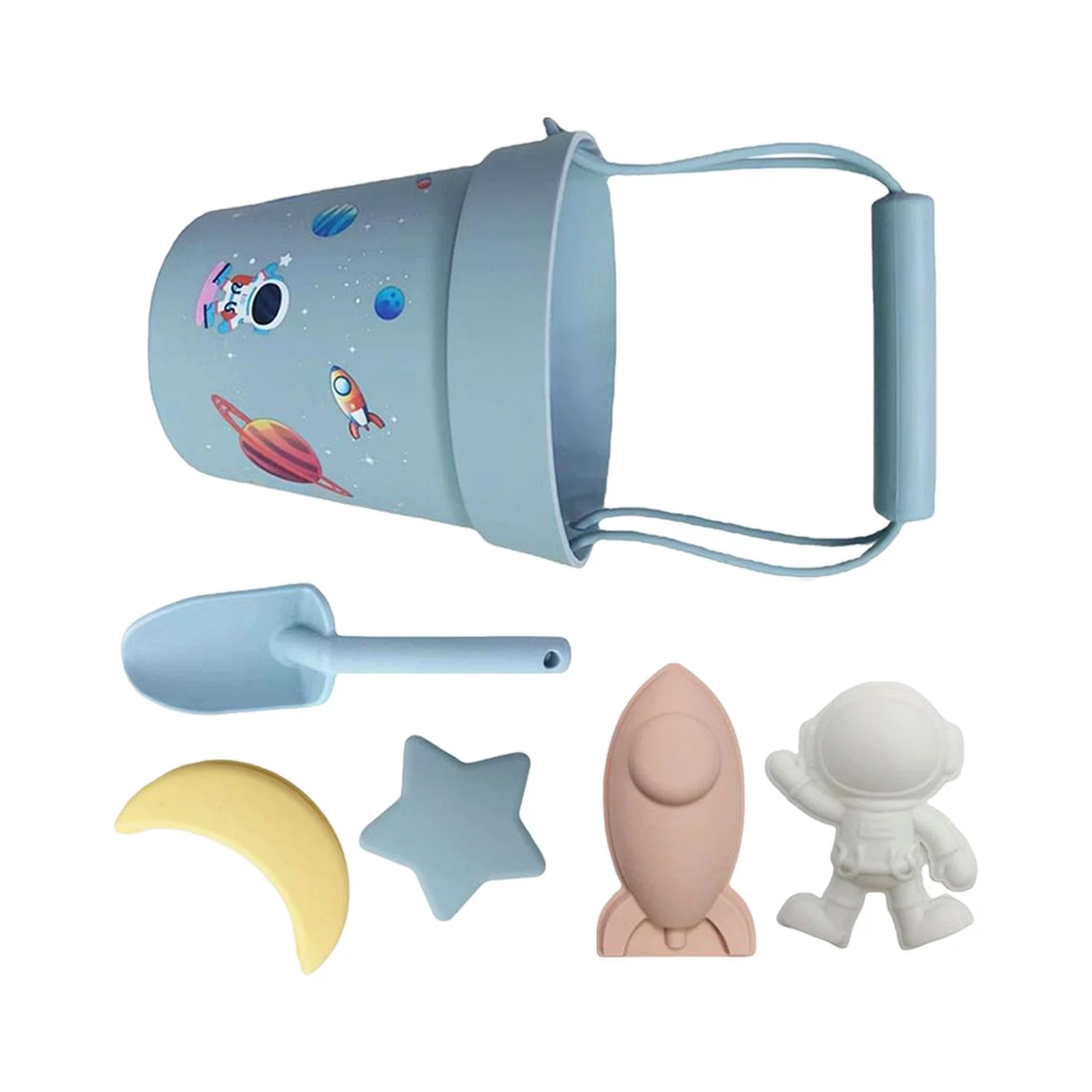 6 Pieces Beach Play Game,Sand Buckets and Shovels Set,Silicone Sandbox Toys for Boys Girls Baby Kids Children Birthday Gifts Blue