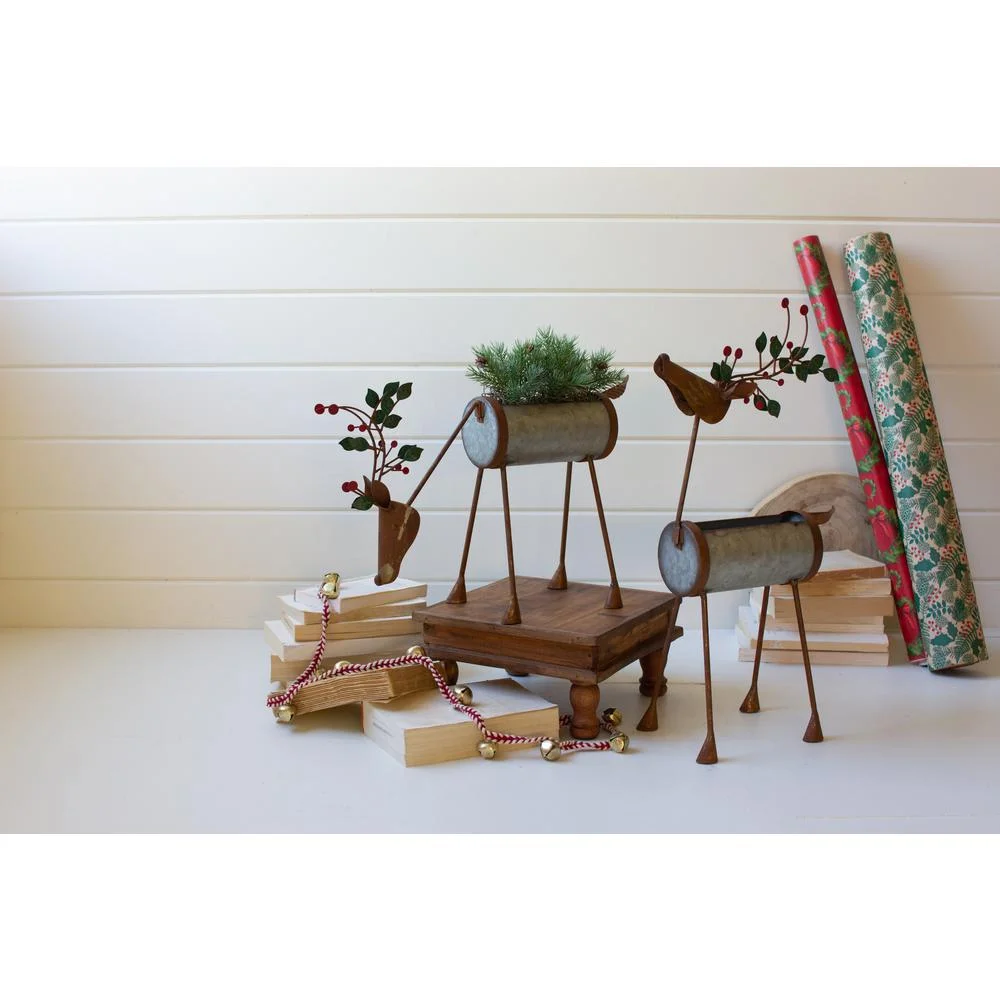 Kalalou Inc Set Of Two Painted Metal Reindeer Planters