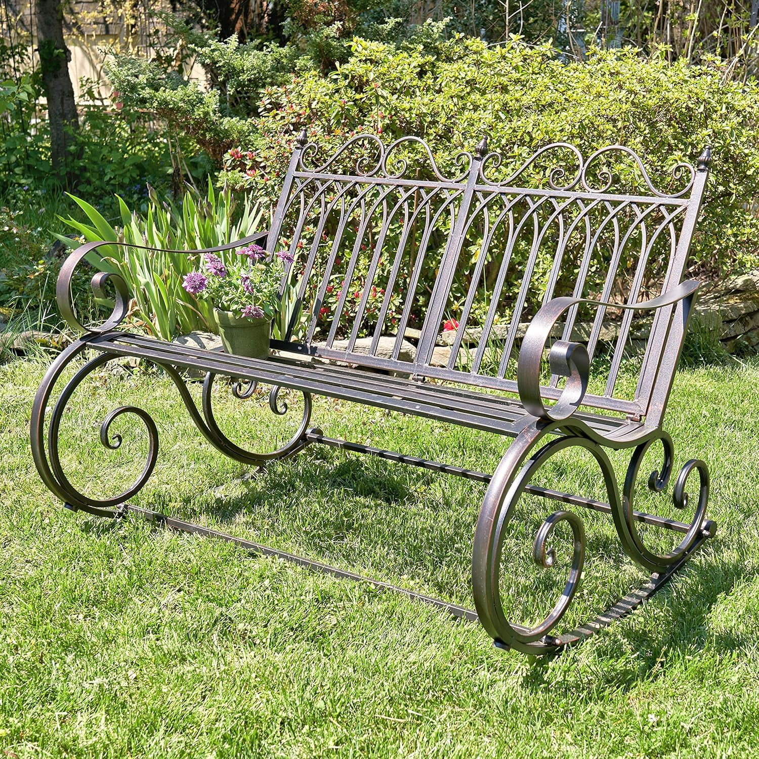 Outdoor Metal Rocking Arm Chair/Bench (Bench, Bronze)