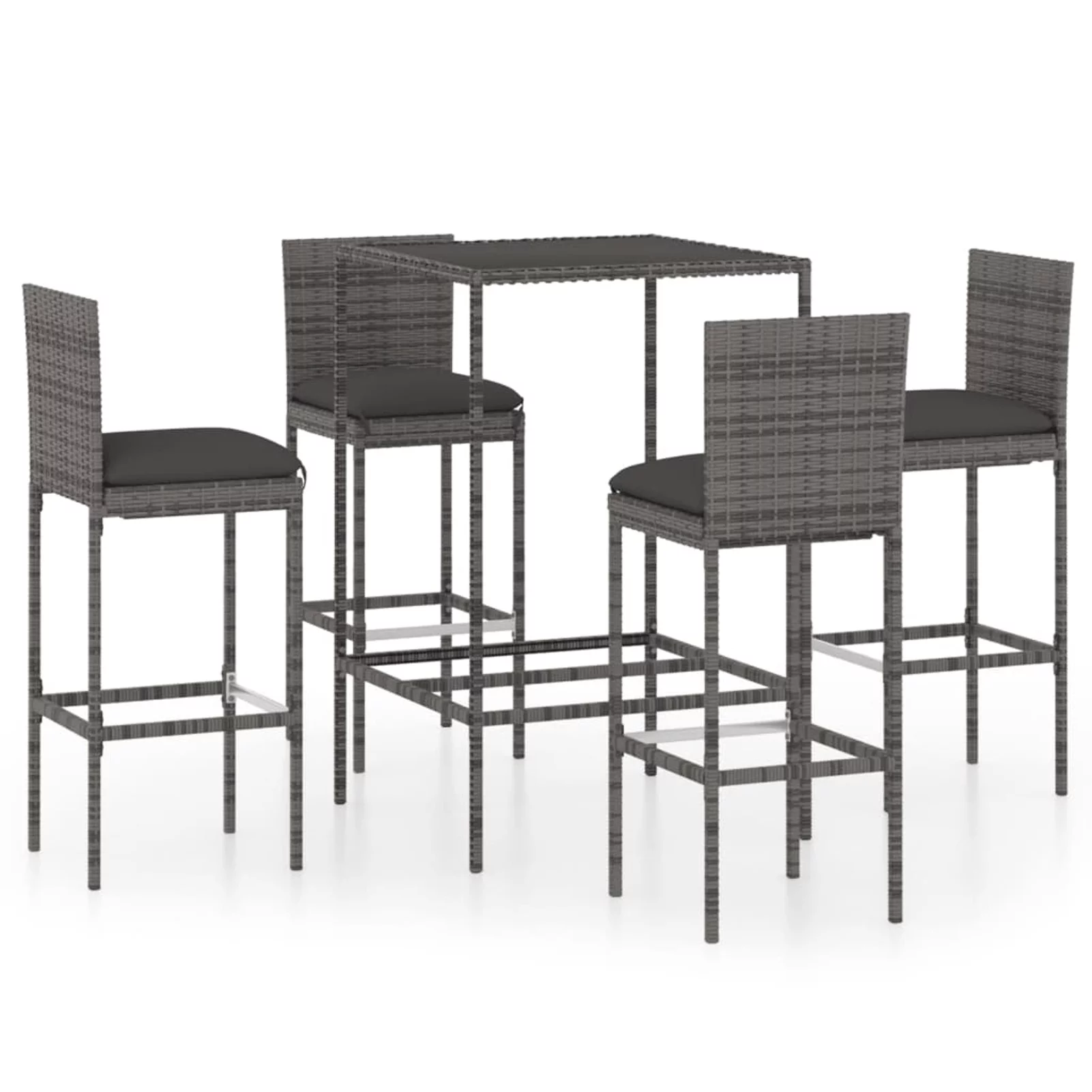 walmeck 5 Piece Patio Bar Set with Cushions Poly Rattan Gray
