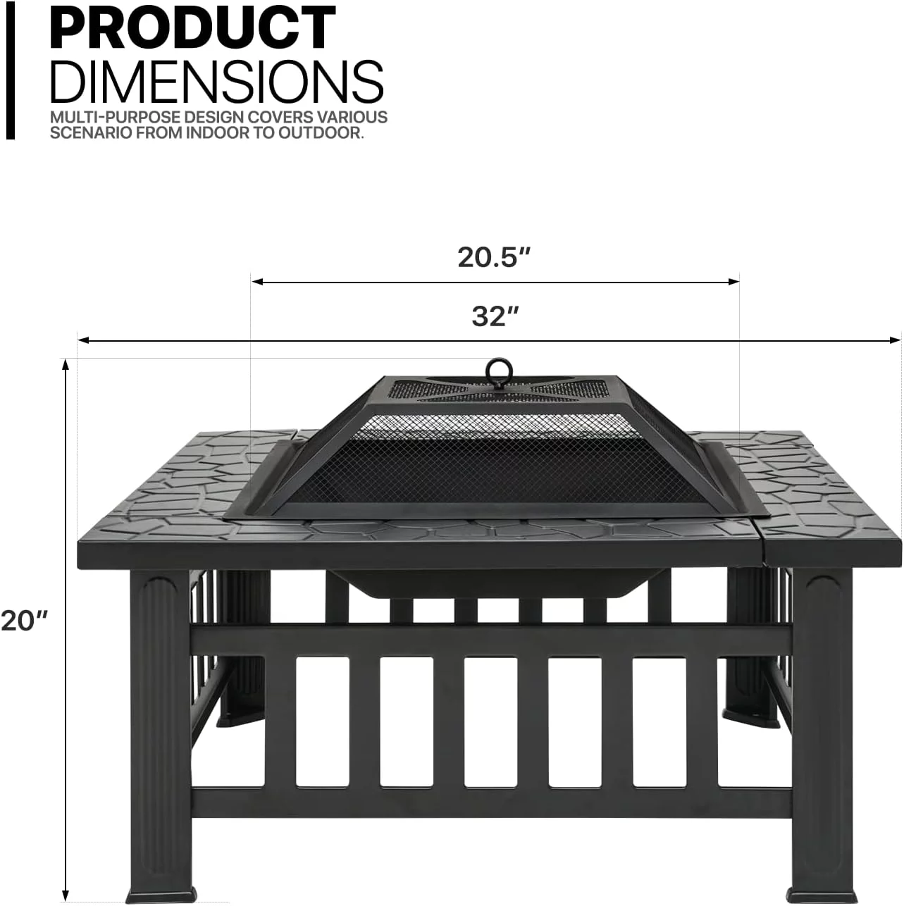 Outdoor  Table Wood Burning Fireplace Backyard Patio Desk With Grill Screen Cover For Outside Beach Camping Picnic, Black