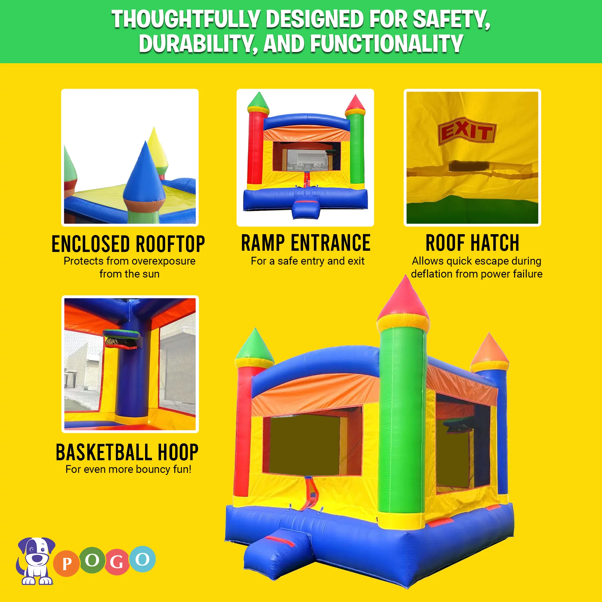 Pogo Bounce House Crossover Inflatable Bounce House, Rainbow Jumper, No Blower