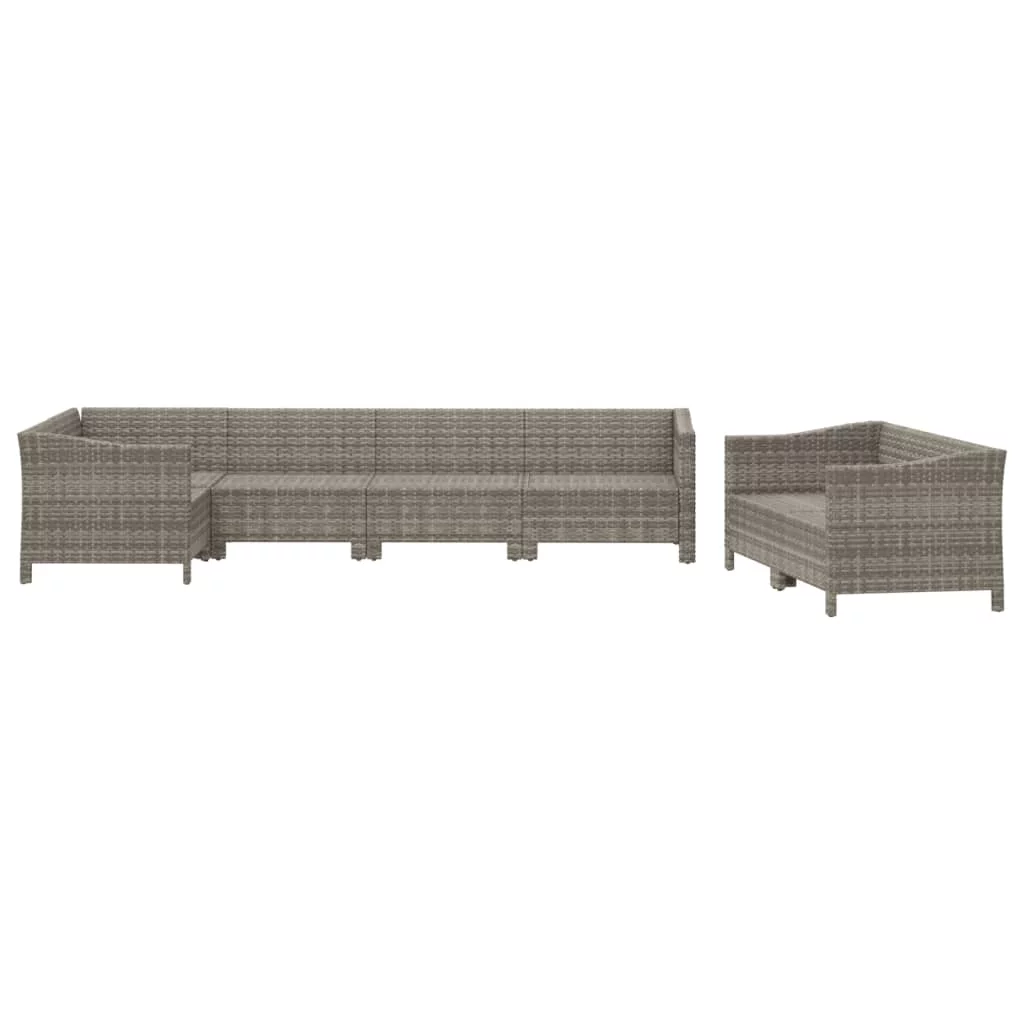 7 Piece Patio Lounge Set with Cushions Gray Poly Rattan