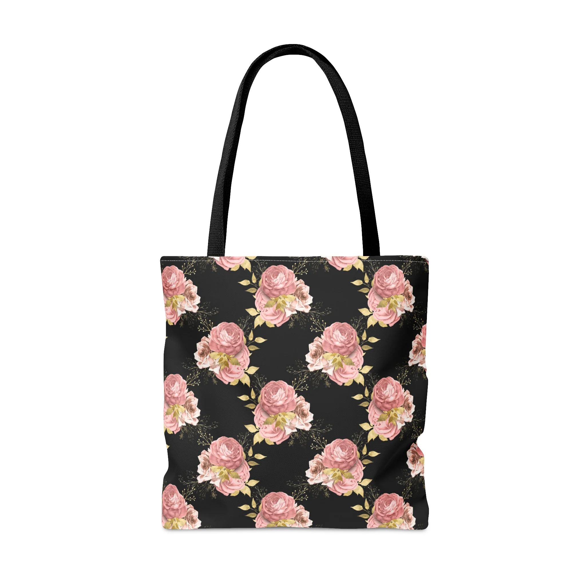 Willow Oaks Black Tote Bag With Pink Roses; Size Large