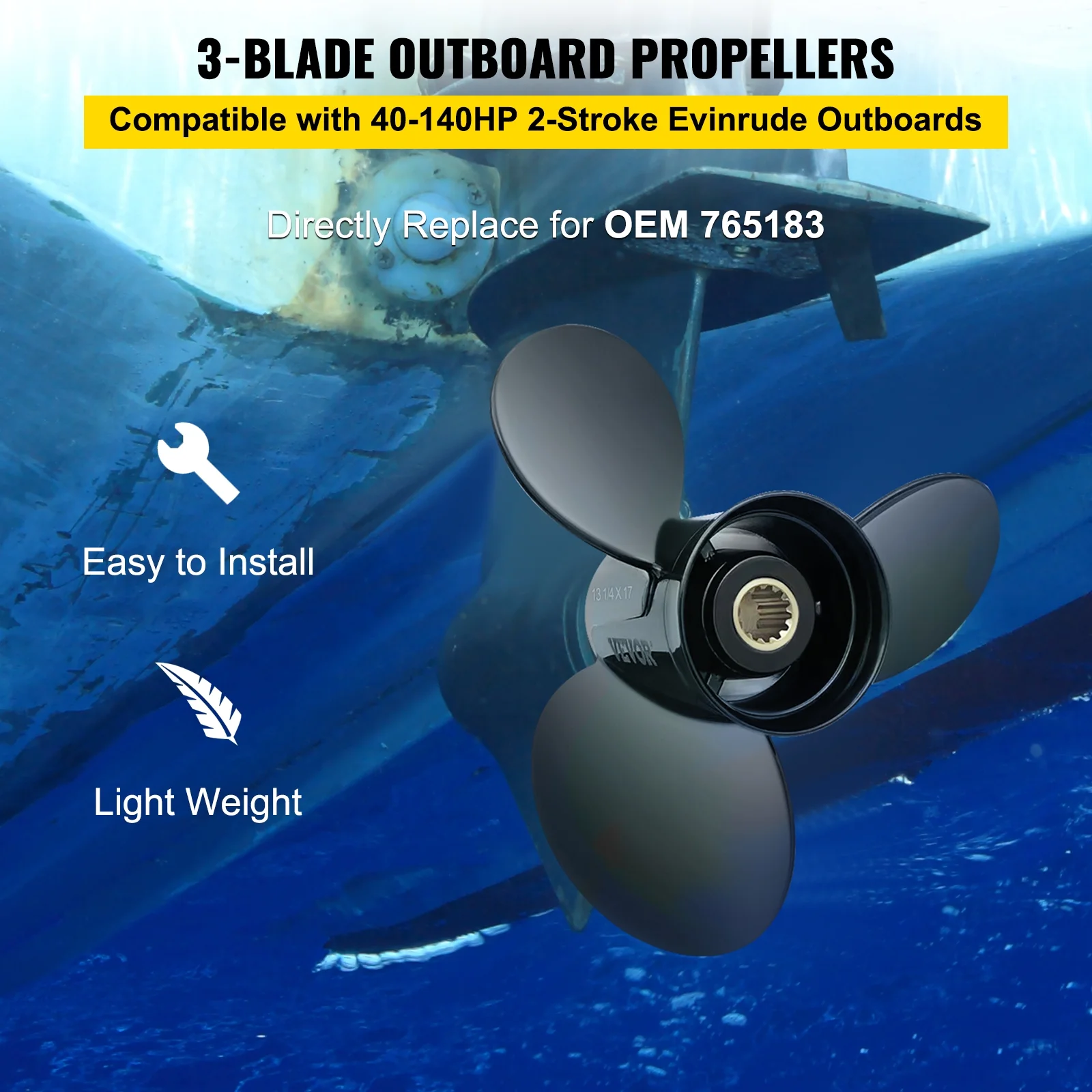 BENTISM Outboard Propeller, 3 Blades 13 1/4