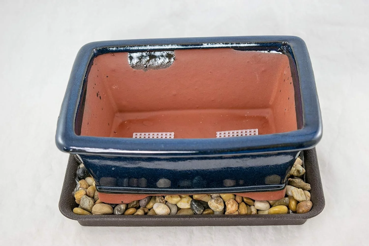 Rectangular Dark Blue Bonsai/Succulent + Tray + Rock + Mesh Combo