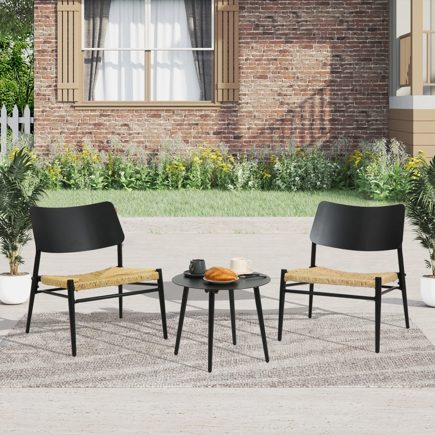 Aluminium 3 Piece Patio Set Bistro Table and Chairs Set   Backyard  Garden  Living Room  Black