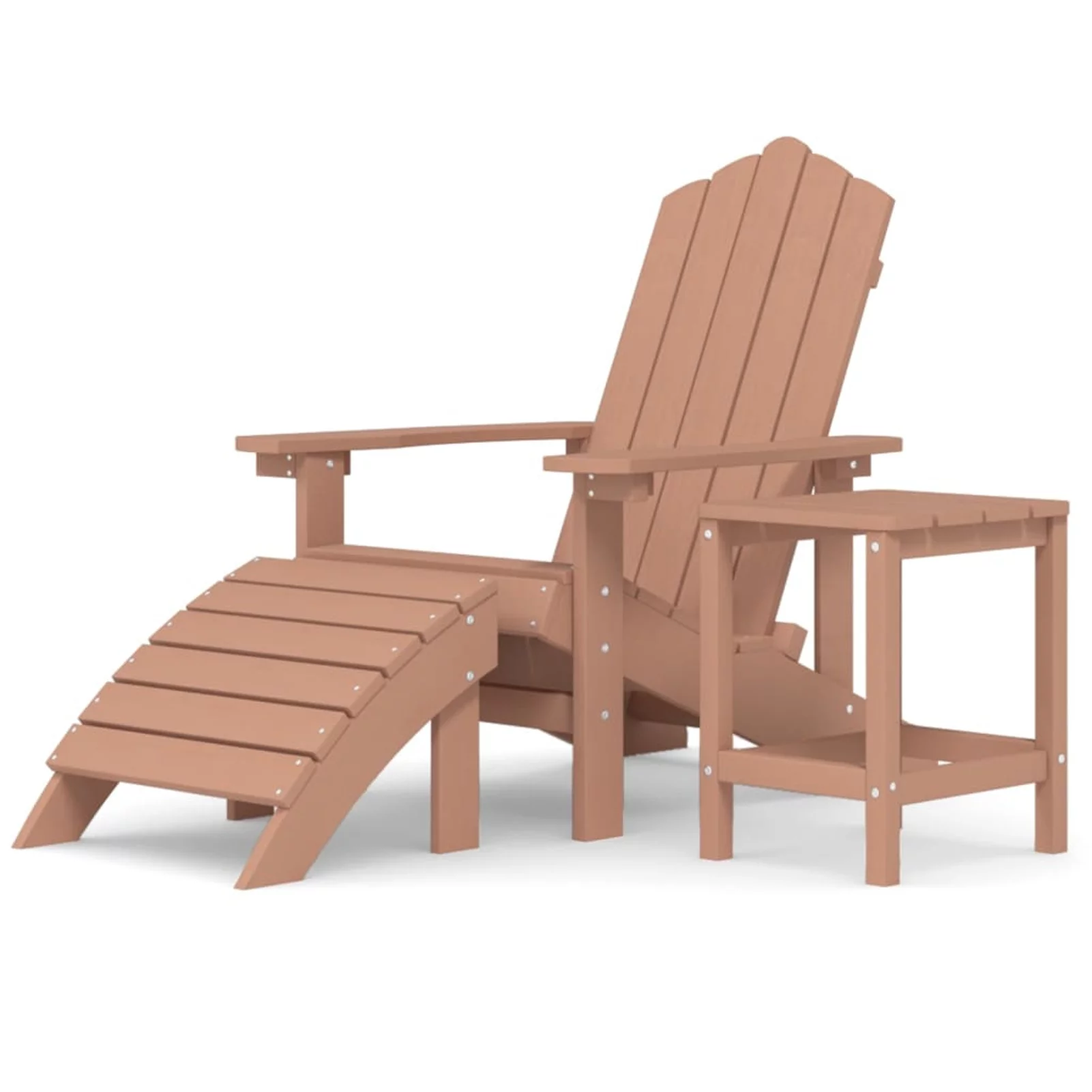 Walmeck Patio Adirondack Chair with Footstool & Table HDPE Brown