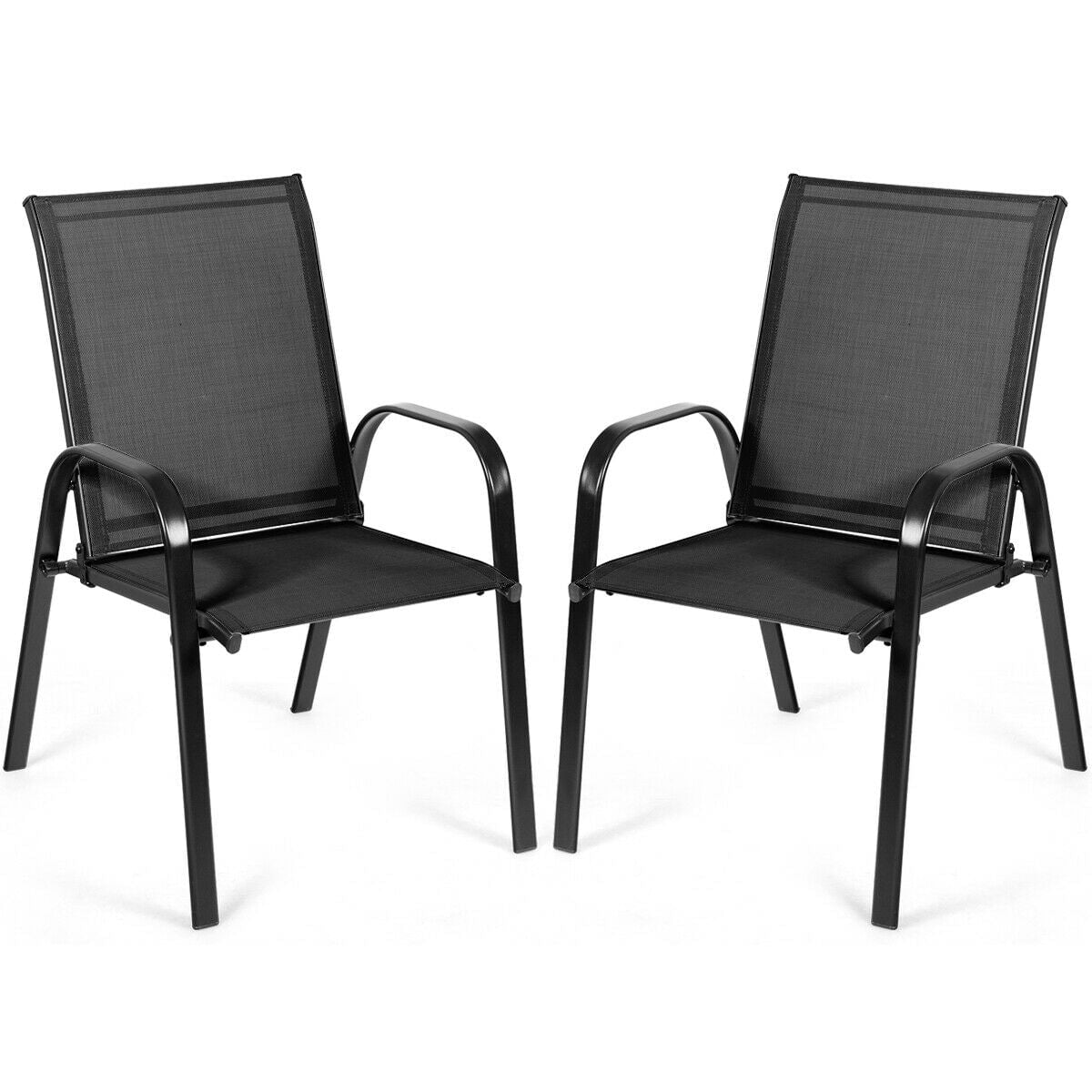 Black 2PCS Patio Chairs Outdoor Dining Chair Durable Garden Deck Yard W/Armrest