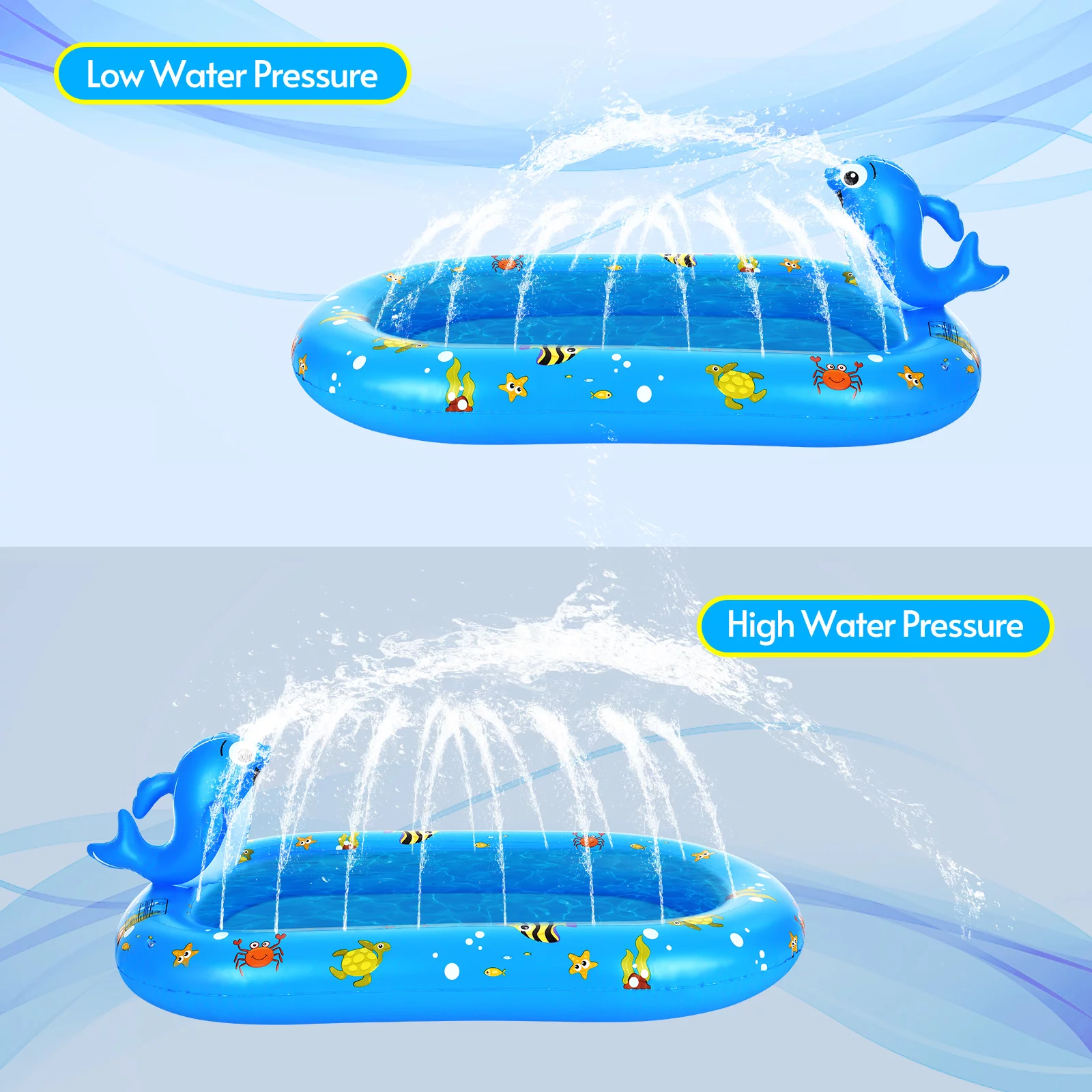 Spray Fountain,Pad Pool 170 * 67 Kiddie Pool 67 * 40in Inflatable Sprinkler Dolphin Kids Inflatable Summer Water Pool Spray Pad Cute Dolphin Pool Lawn Spray Poollawn Summer )