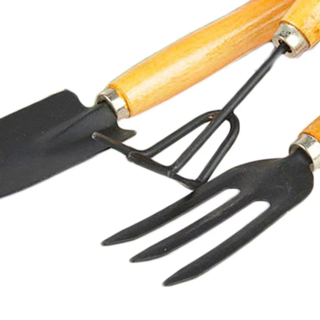 3pcs Garden Hand Tool Kit Plant Gardening Spade Rake Set Wood Han NE