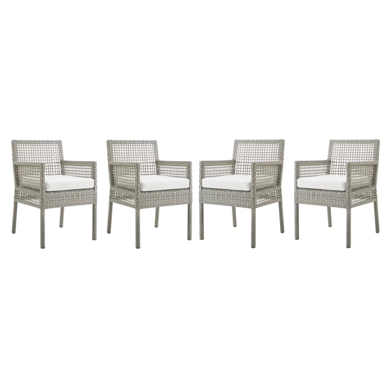 Modway Aura Outdoor Patio Wicker Rattan Dining Armchair in Gray/White (Set of 4)