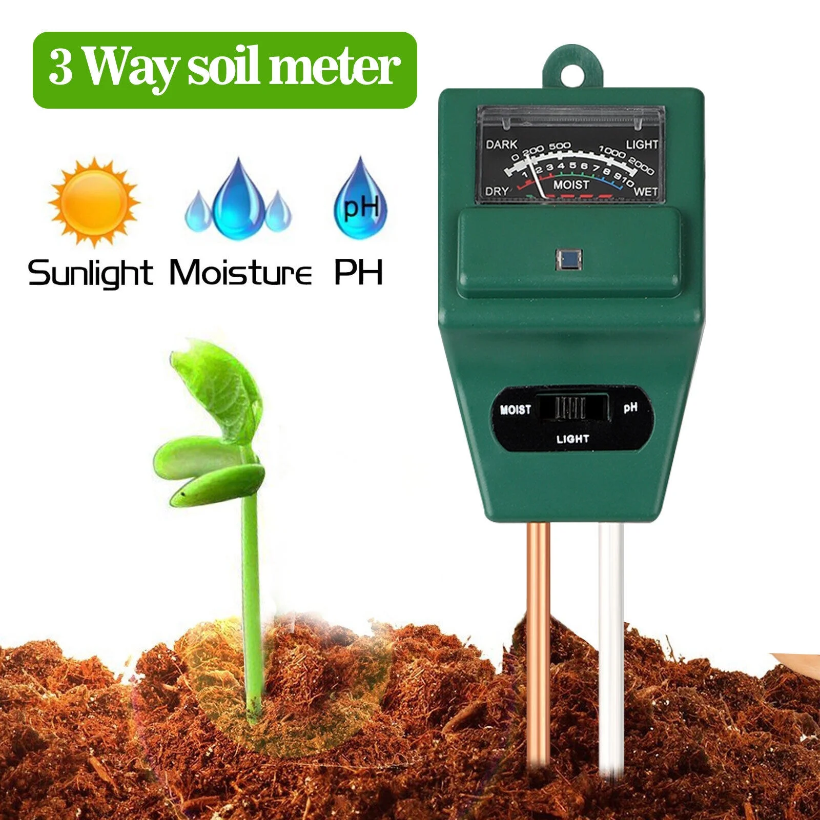 LCD Digital PH Soil Tester Water Moisture Temperature Sunlight Test Meter Plant