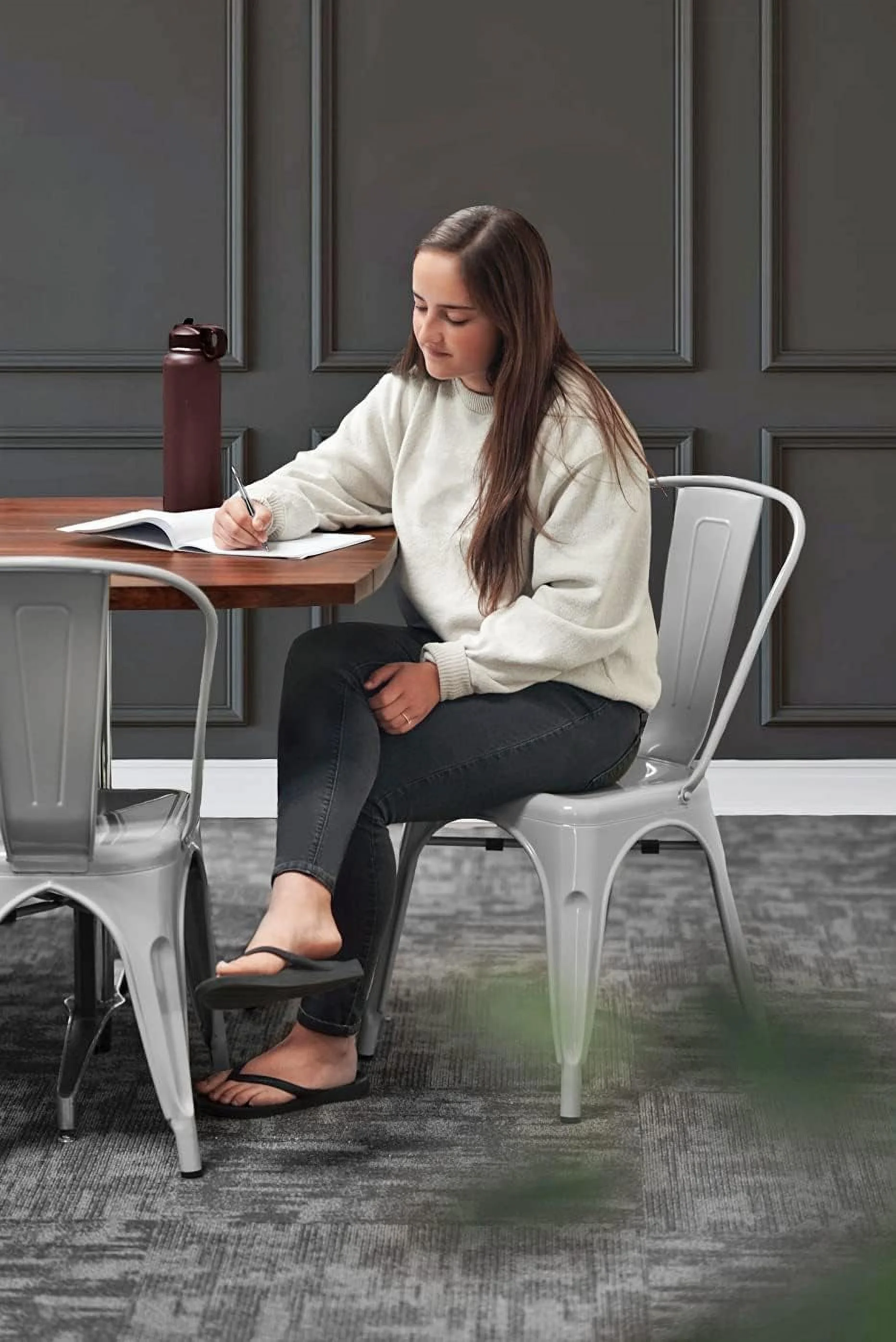 Group Stackable Metal Cafe Chair, Gray (Pack Of 2)