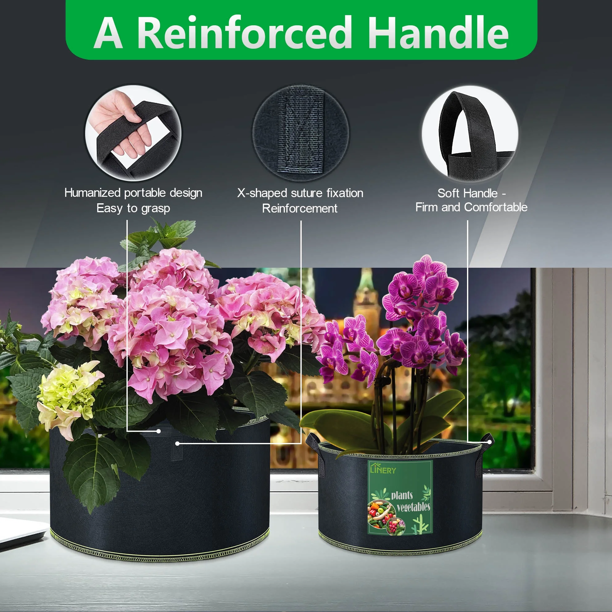LINERY 3-Pack 100 Gallon Planting Bag Black Heavy Duty Thickened Large Capacity Upgrade Hemming Process Grow Bag with Handles Non-Woven Fabric Plant Pots (【3-100 G】)