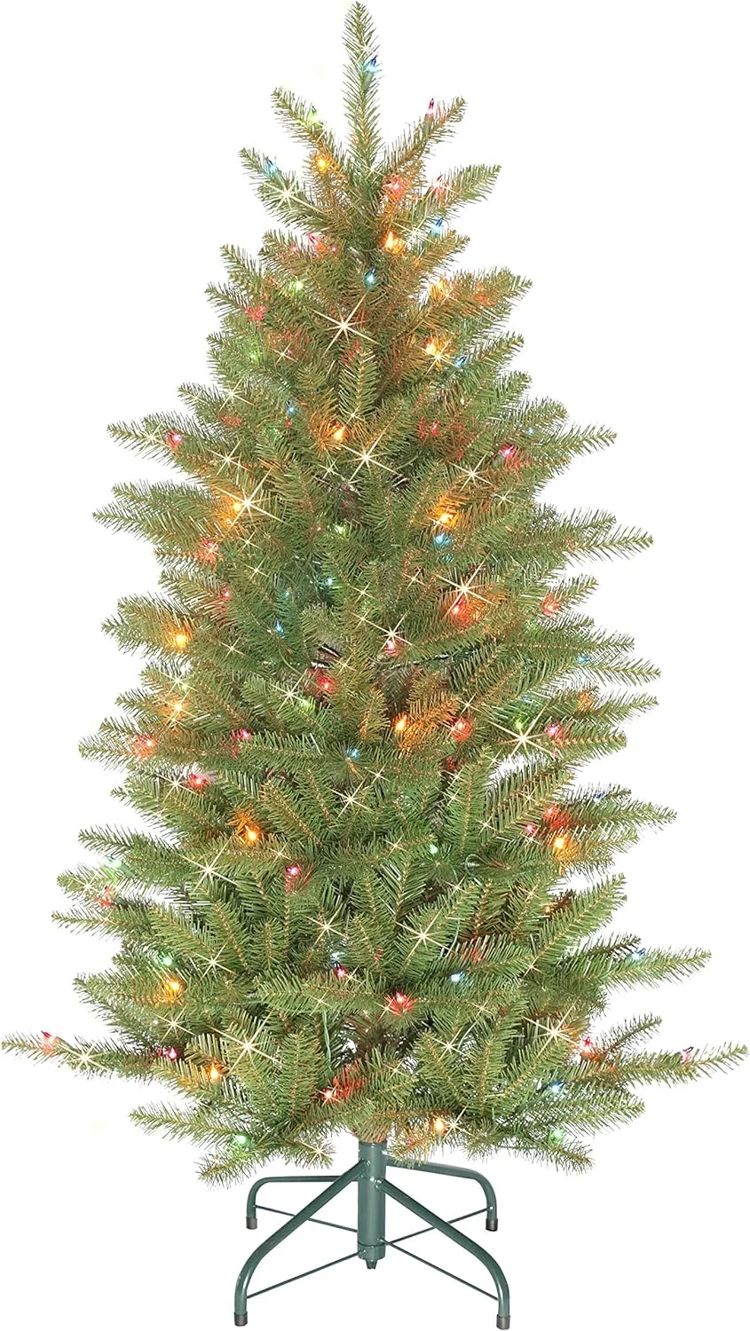 HYUN Pre-Lit Slim Fraser Fir Artificial Christmas Tree, Green, 4.5'