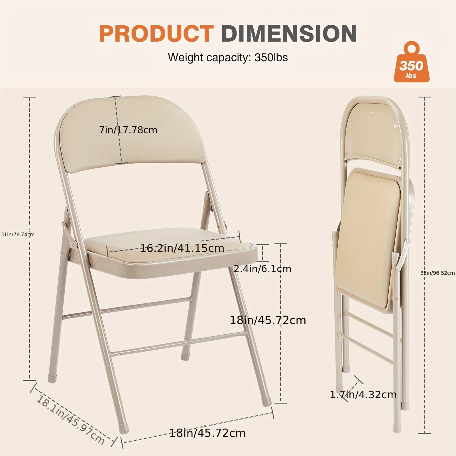 4 Pack Folding Chair, Leather Padded Chairs, Sturdy Metal, Easy to Use and Store, Outdoor and Indoor, for Home, Office, Party