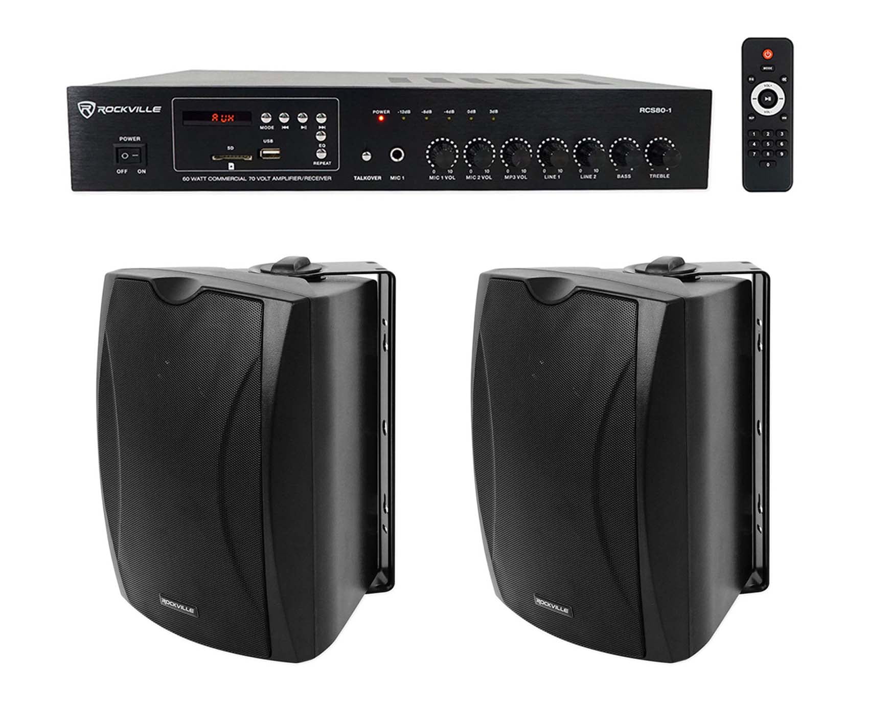 Rockville Commercial Amplifier+(2) Black 5.25
