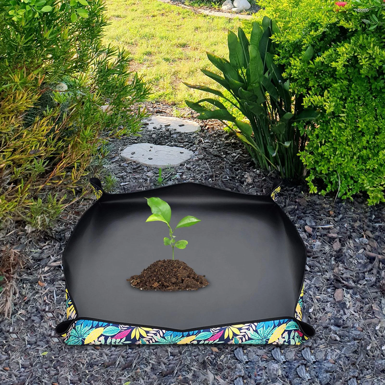 Colaxi Plant Transplanting Mat Plant Potting Tray Garden Work Cloth Decorative Pattern Foldable for Potted Enthusiasts Professional 68x68cm