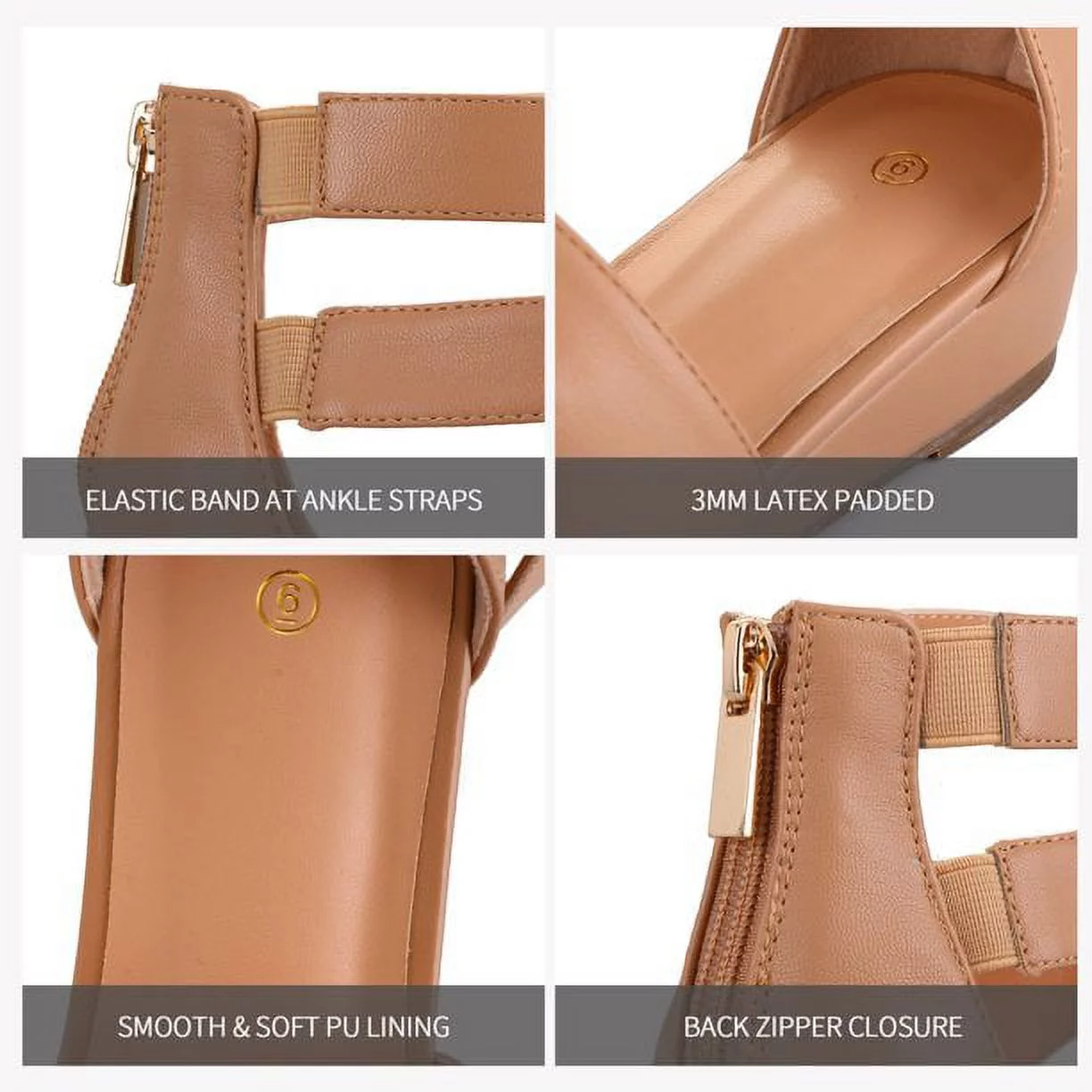 Pennysue Women's Brown Pu Open Toe Shoes Ankle Strap Low Wedge Sandals 6M