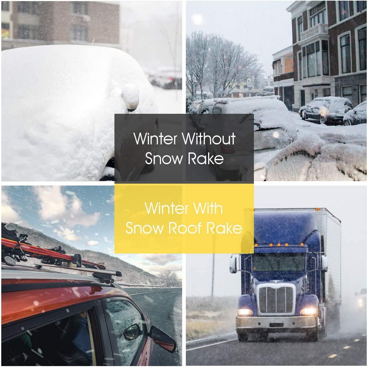 Feet Adjustable Roof Snow Rake with Large Blade Telescoping Scratch-Free Roof Snow Removal Tool