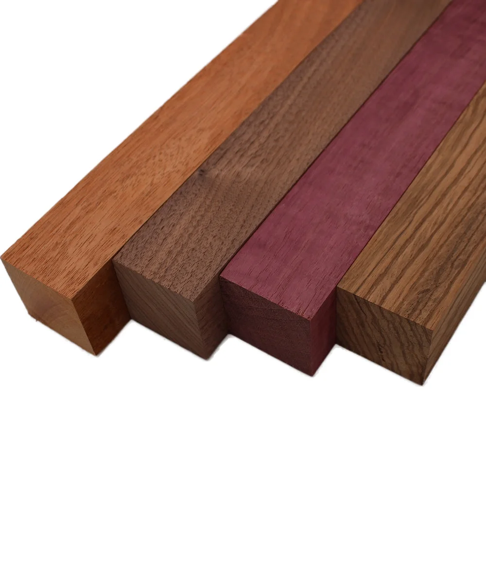 Imported Exotic Hardwood Variety Pack Turning Blanks - Zebrawood, Purpleheart, Mahogany, and Walnut