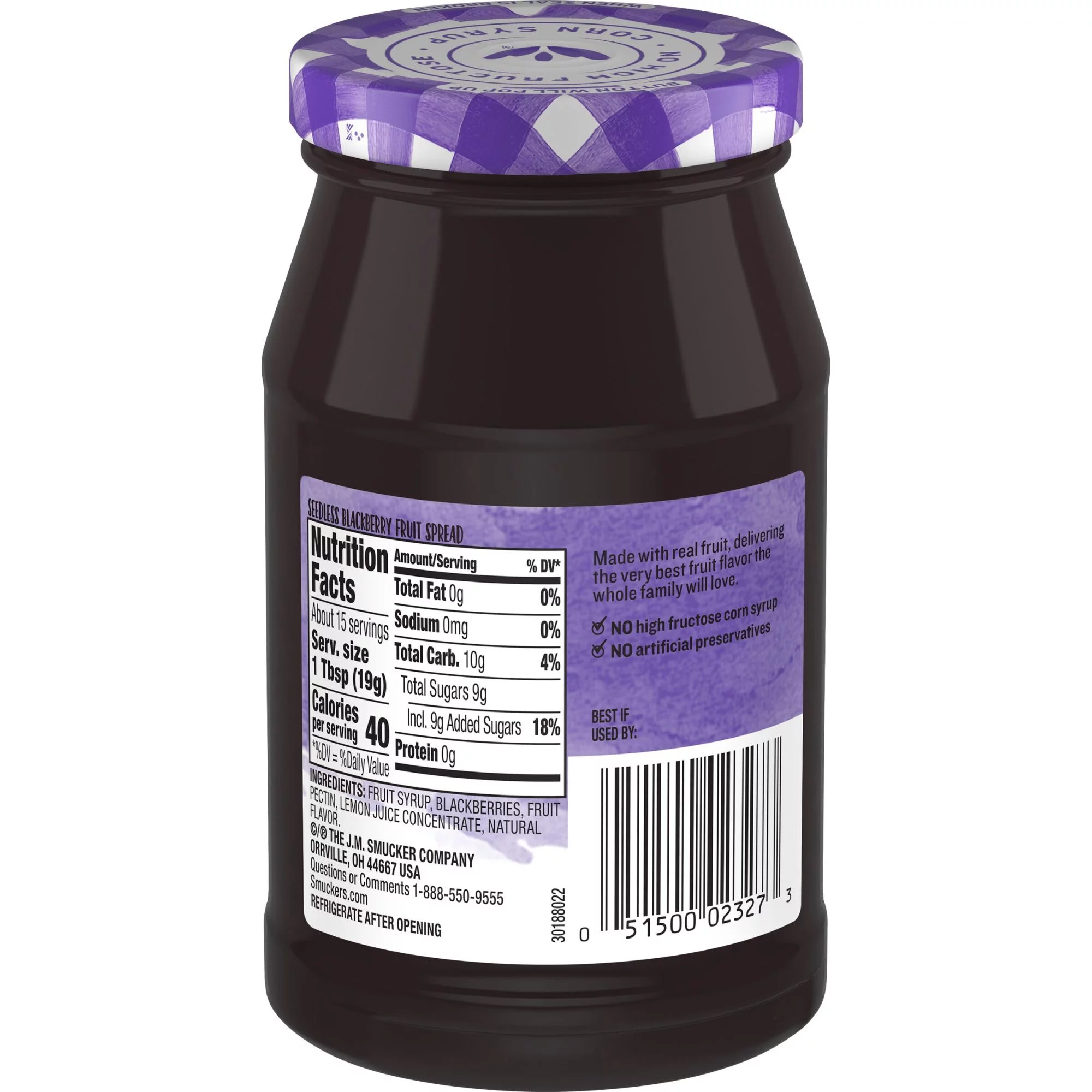 Smucker's Simply Fruit Seedless Blackberry Fruit Spread, 10 Ounces