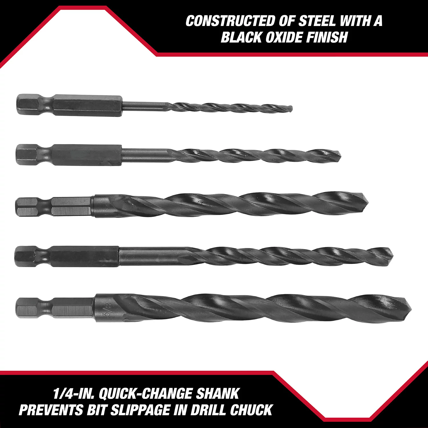 Hyper Tough 1/4-inch Hex Shank Drill Bit Set, 5-Piece