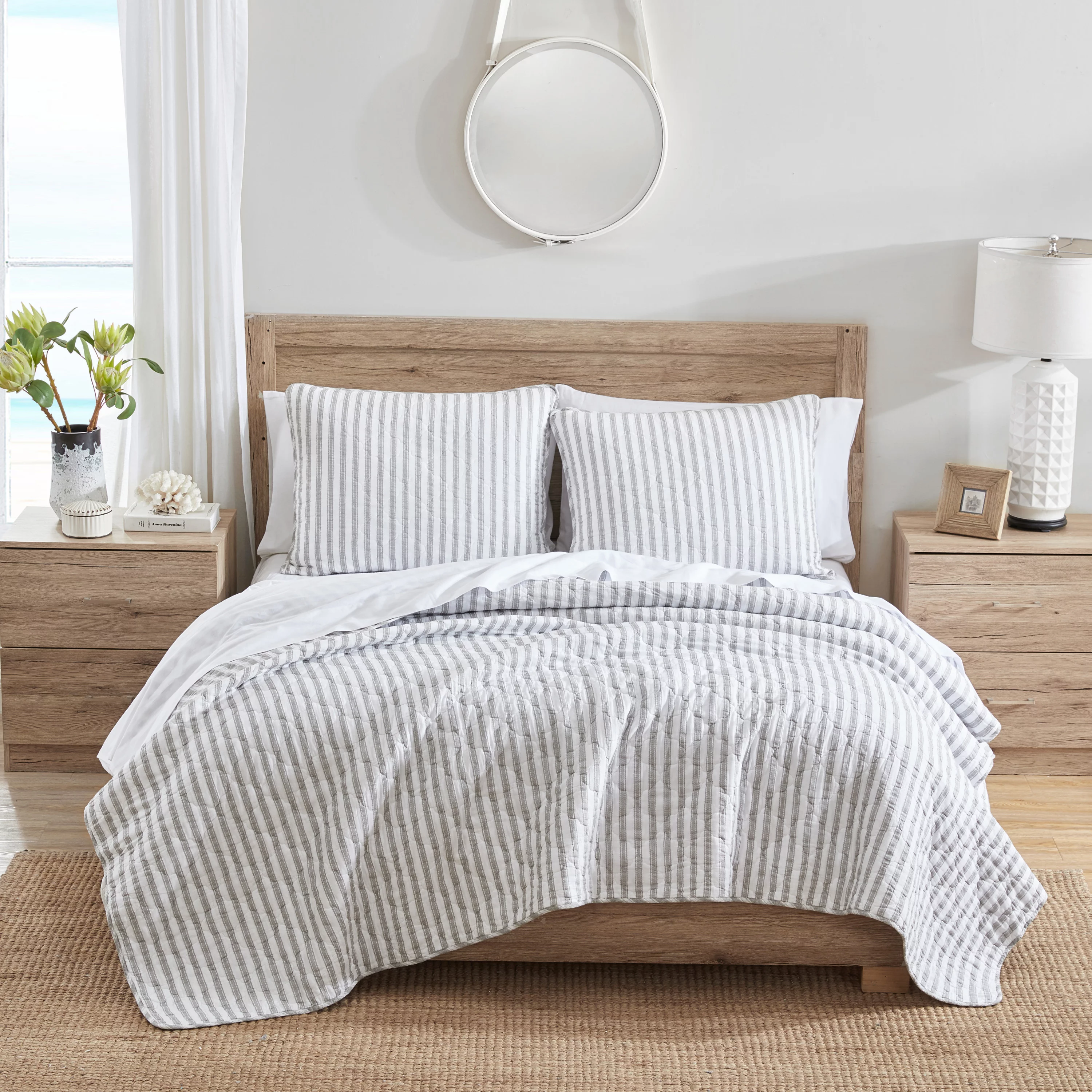 Stone Cottage Willow Way Ticking Stripe Grey Full/Queen Quilt Set