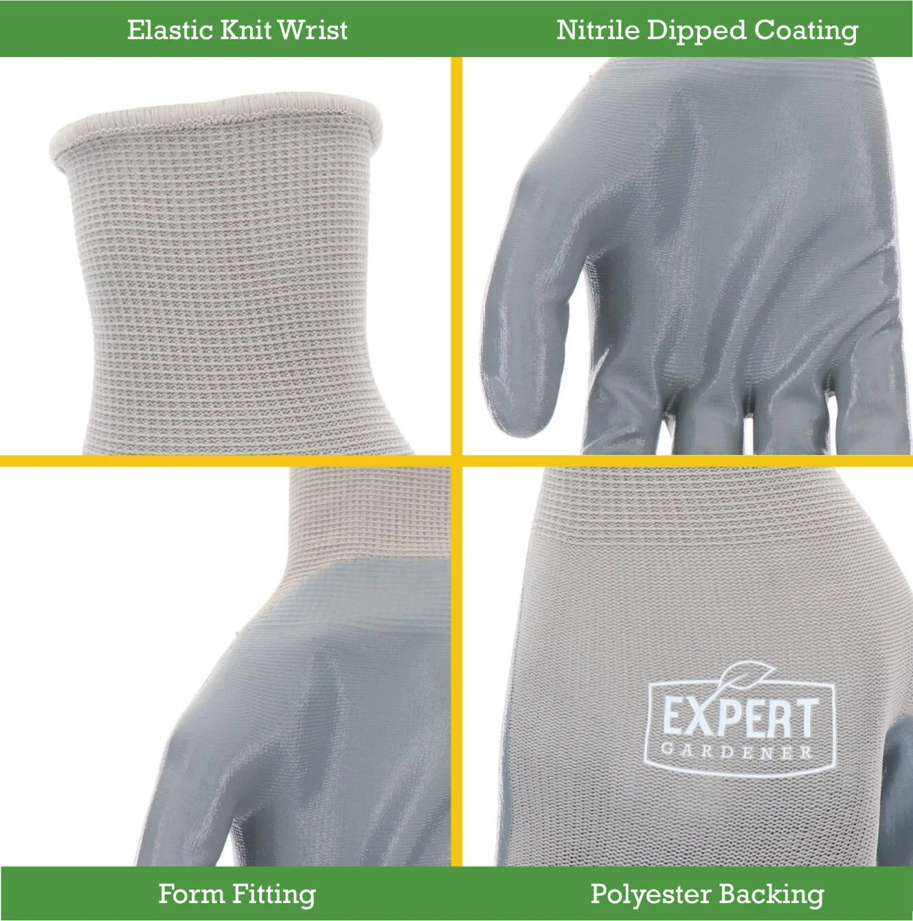 Expert Gardener Gray Nitrile Sustainable Gloves Large