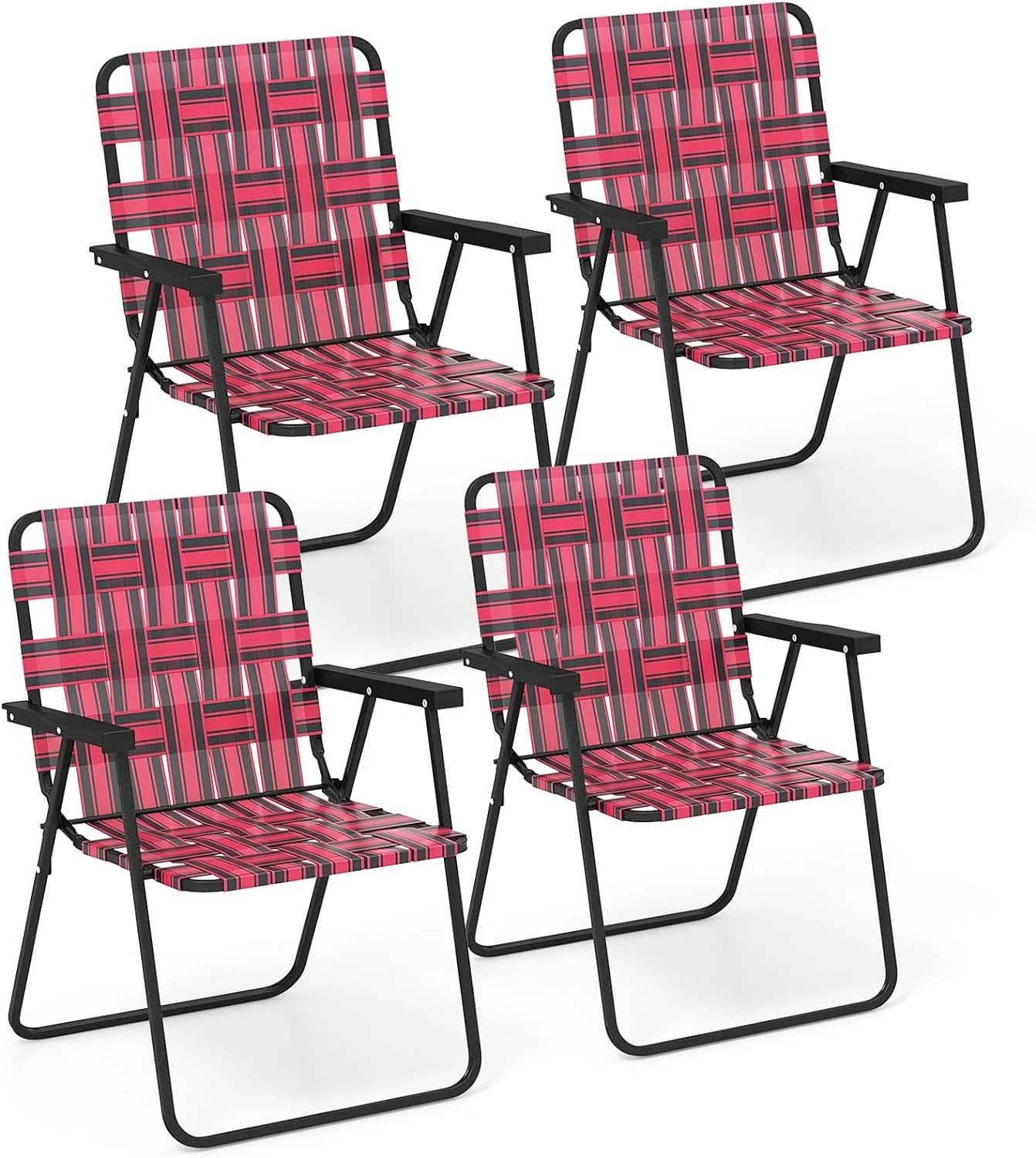 Giantex Beach Chairs for Adults 4-Pack - Camping Chair with Steel Frame, Lightweight Folding Directors Chair, Outdoor Webbing Chair for Patio, Fishing, Yard, Poolside Lawn Chairs Set of 4 (Red)