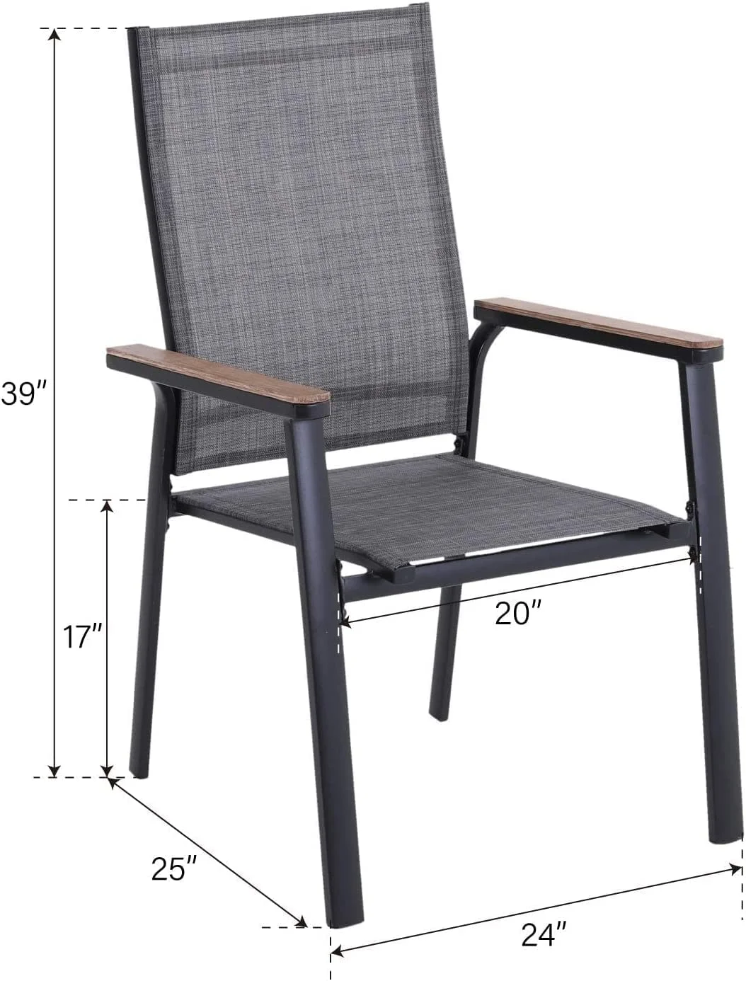 Patio Dining Chairs Set Of 2, Aluminum Ouudoor Patio Dining Sling Chair, Patio Furniture Set Wood-Like Armrest & Wider Seat For Deck Backyard Restaurant, Grey
