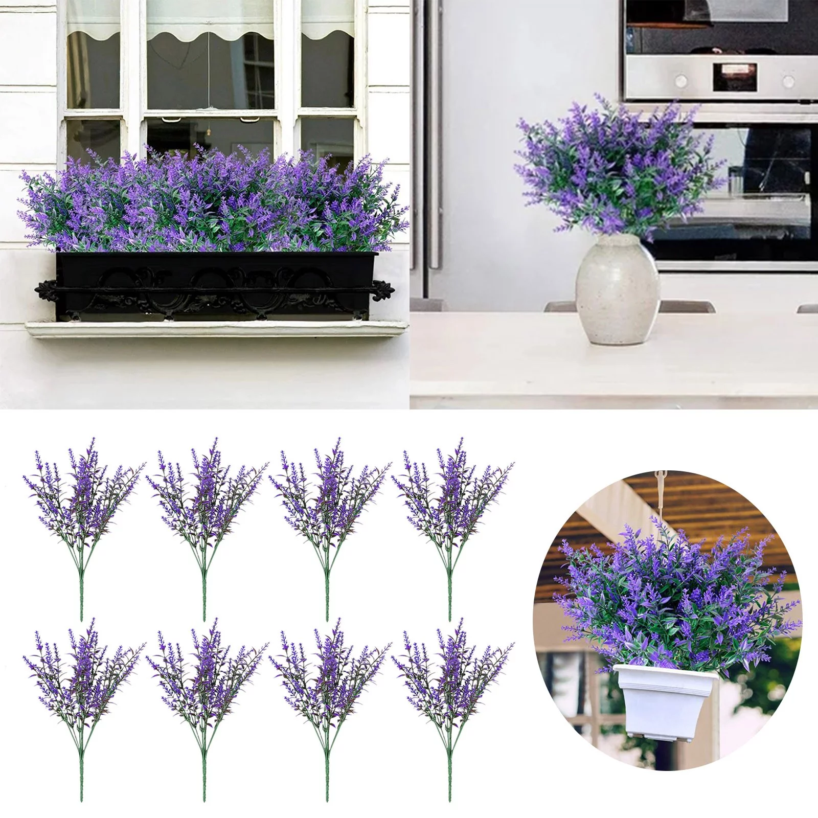NLLSHGJ 8 Bundles Artificial Lavender Flowers Outdoor Flowers No Fade Garden Porch Window Box Decorating (Purple)