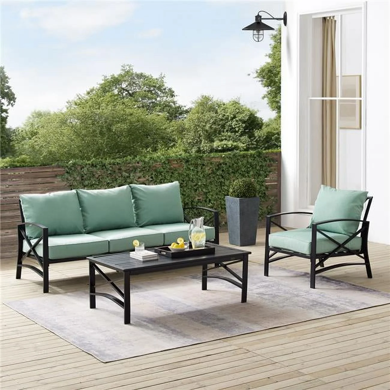 Outdoor Sofa Set, Mist & Oil Rubbed Bronze - Sofa, Arm Chair & Coffee Table - 3 Piece