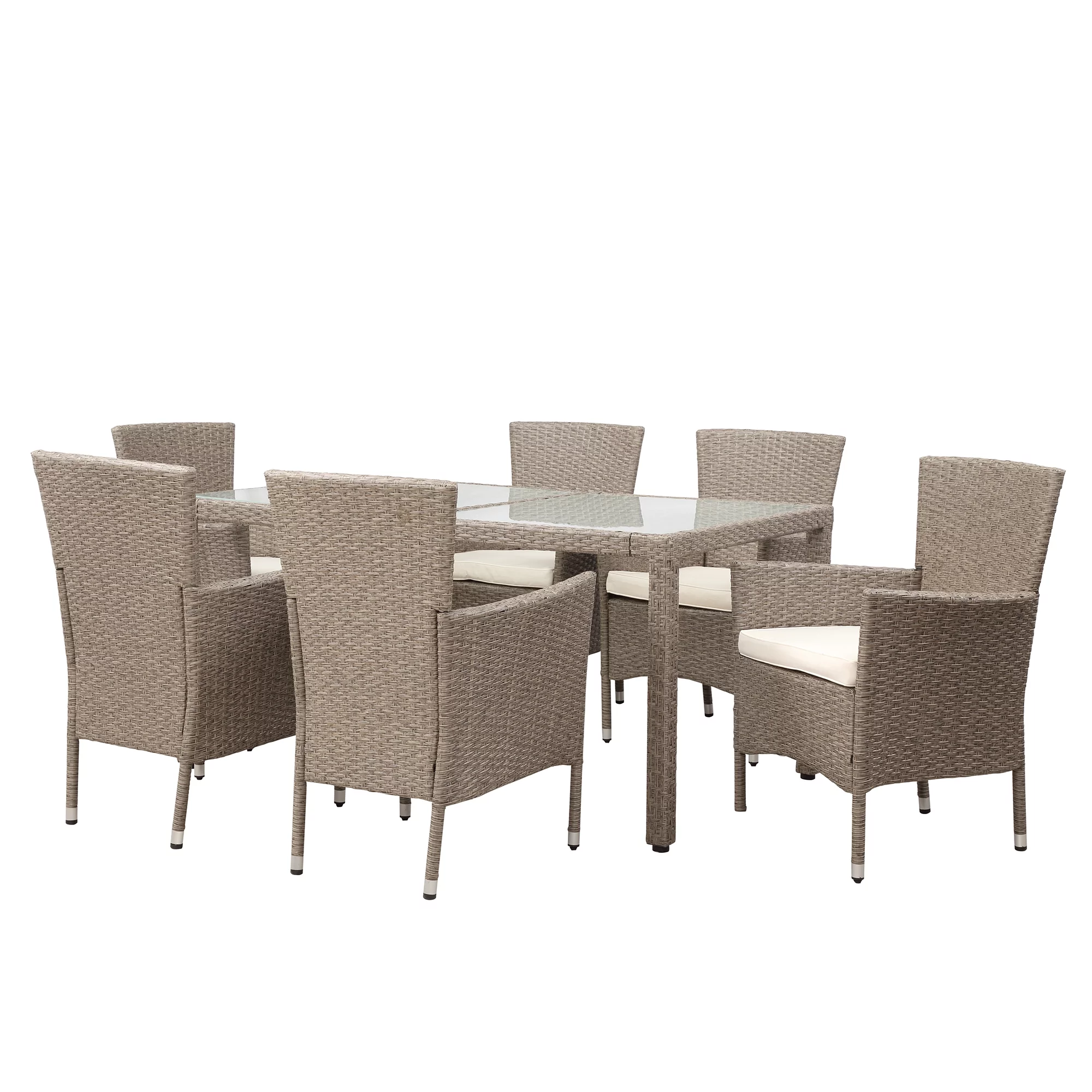 Nestfair 7-Piece Patio Dining Set Wicker Furniture Seating with Beige Cushions
