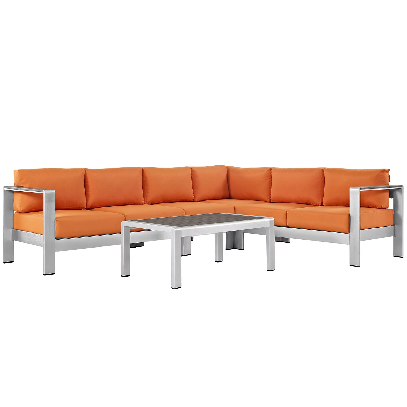 Modern Contemporary Urban Design Outdoor Patio Balcony Five PCS Sectional Sofa Set, Orange, Aluminum