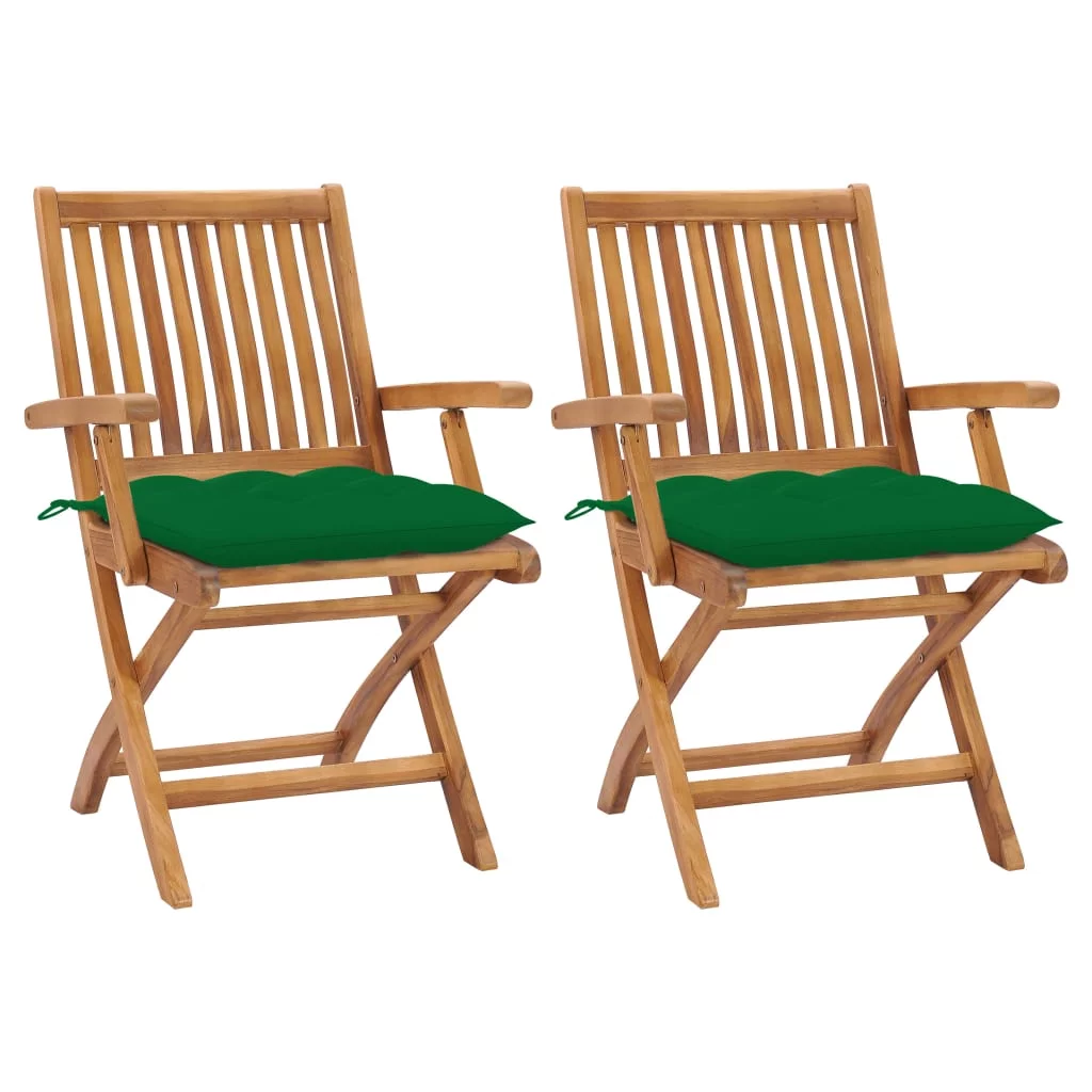 Anself Patio Chairs 2 pcs with Green Cushions Solid Teak Wood