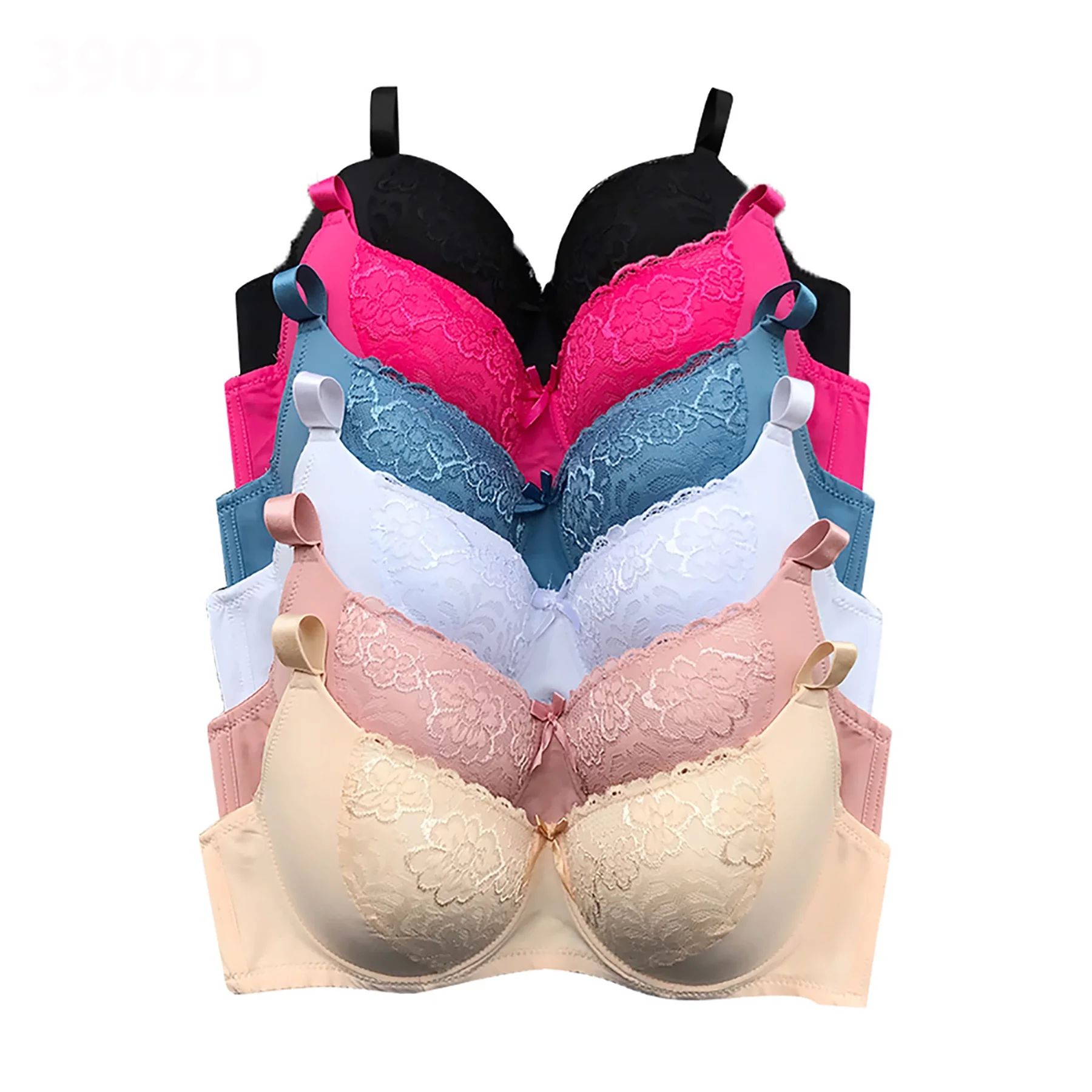 6 Pieces Plus Size Wired Full Cup Plain Gentle Push Up Bra D/DD 42D (3902-61R5-63R1)