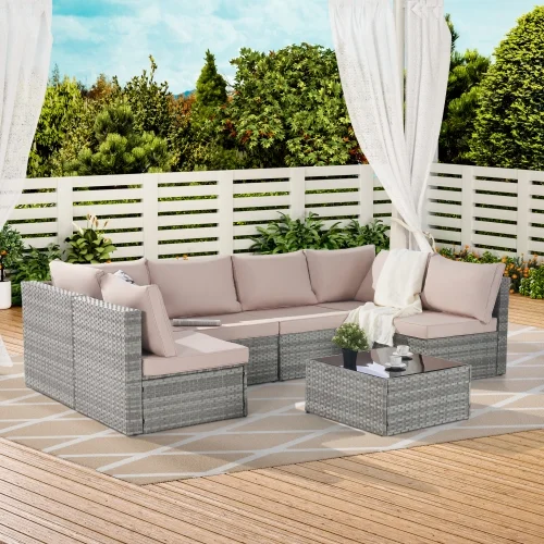 Buumin Outdoor Rattan 7 Pieces Furniture Sofa And Table Set