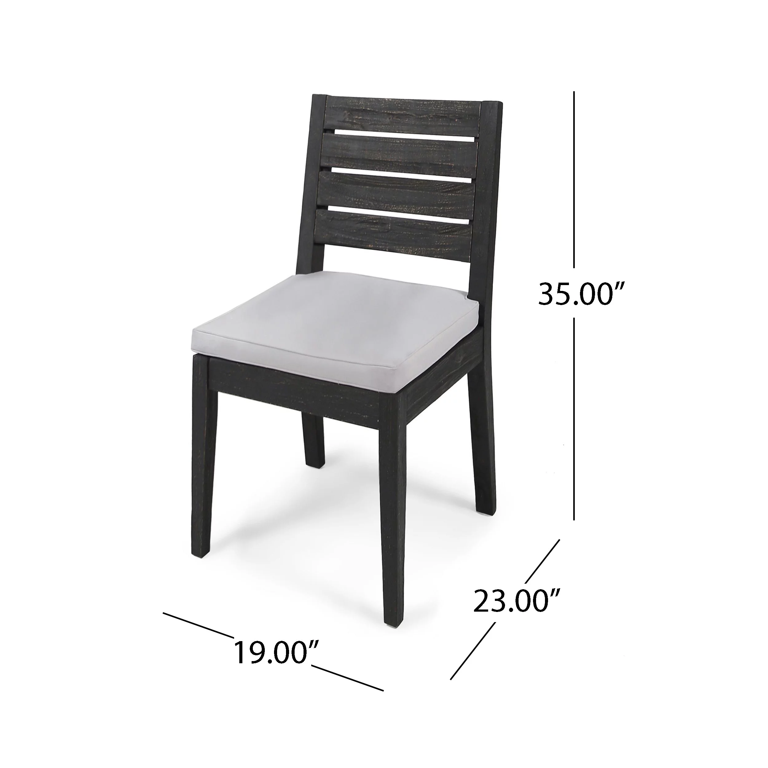 GDF Studio Zeila Outdoor Acacia Wood Dining Chair with Cushions, Set of 2, Sandblasted Dark Gray, Light Gray