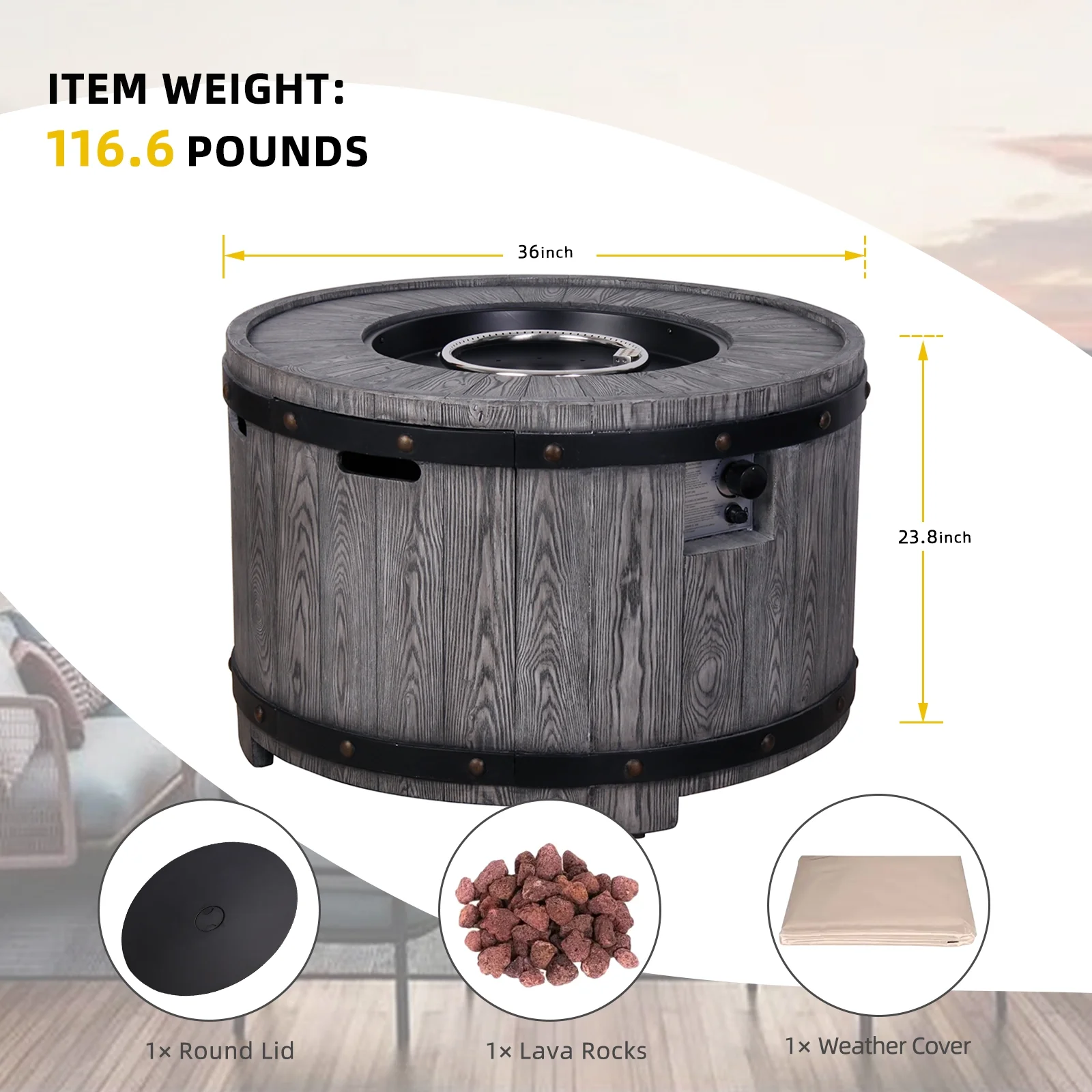 Firepits All TerraFab Internal Gas Tank For Outdoor Use Round