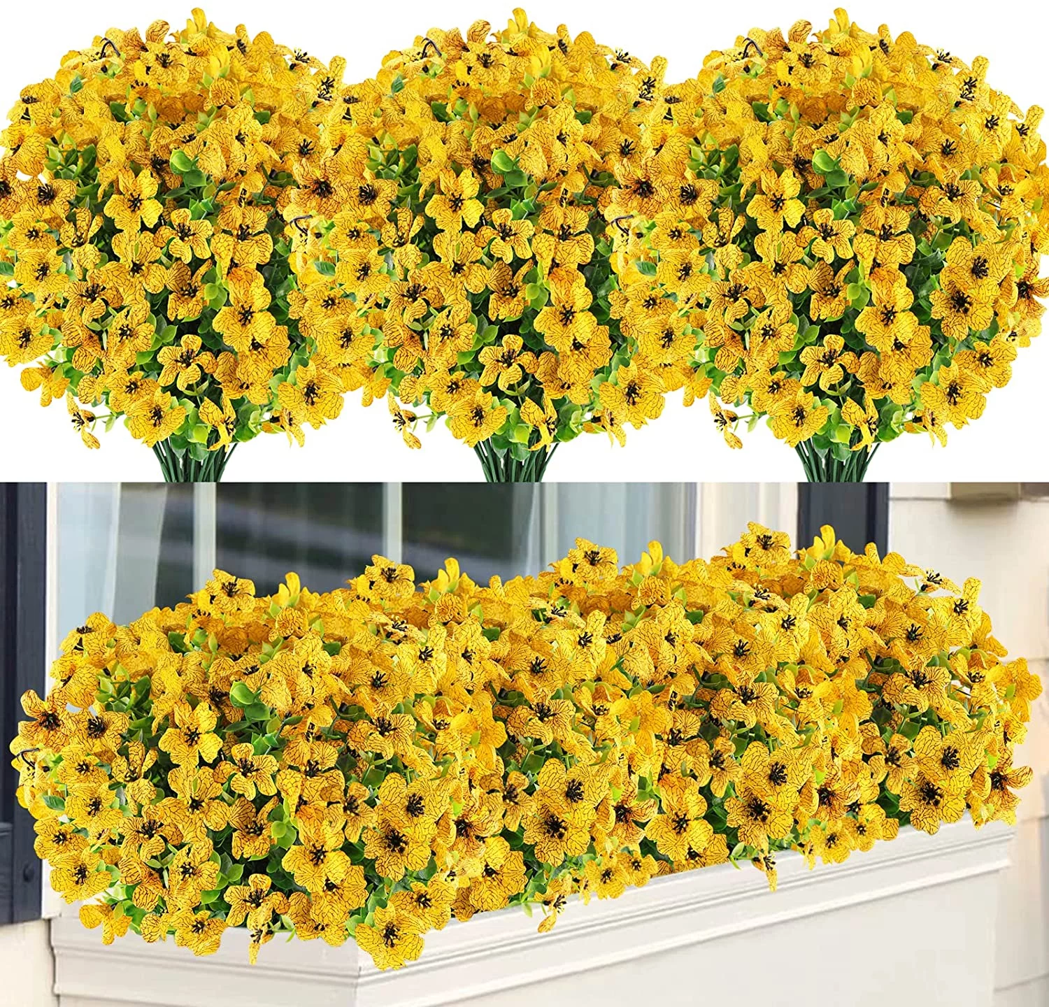 Zukuco 6PCS Artificial Flowers Silk violets Flowers UV Resistant Fake Plants Outdoor Faux Plastic Flowers Garden Window Box Porch Home Decor(Yellow)